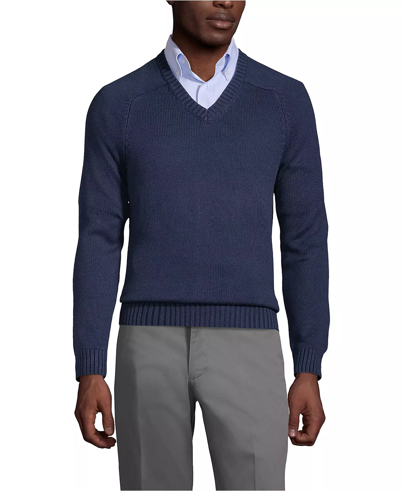 Мужской свитер Lands' End из хлопка и модала с V-образным вырезом