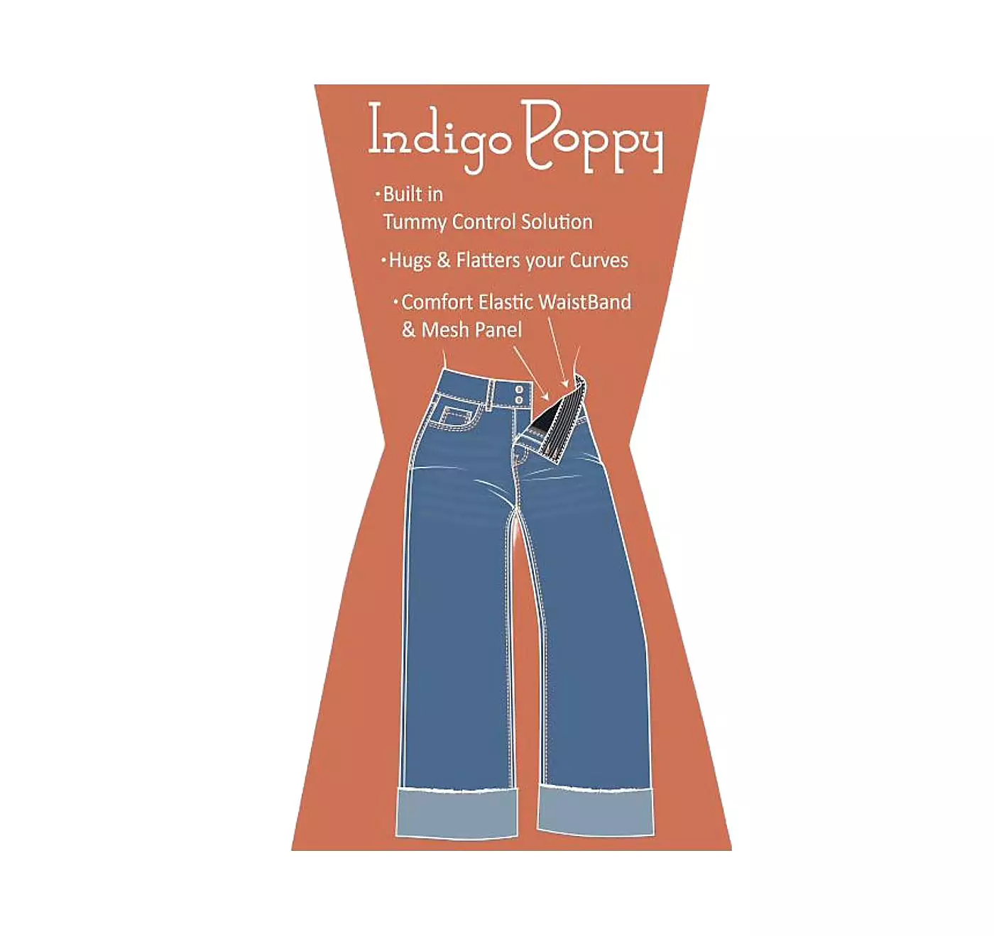 Женские джинсы Indigo Poppy с широкими манжетами и пятью карманами