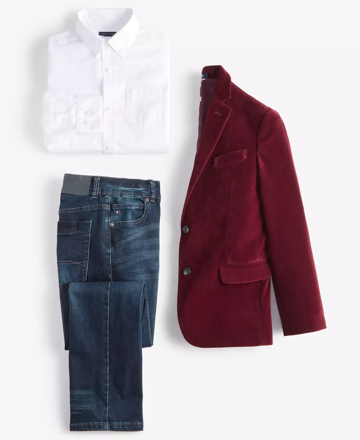 Спортивное пальто Tommy Hilfiger Big Boys Velvet, рубашка Oxford и джинсы Stretch