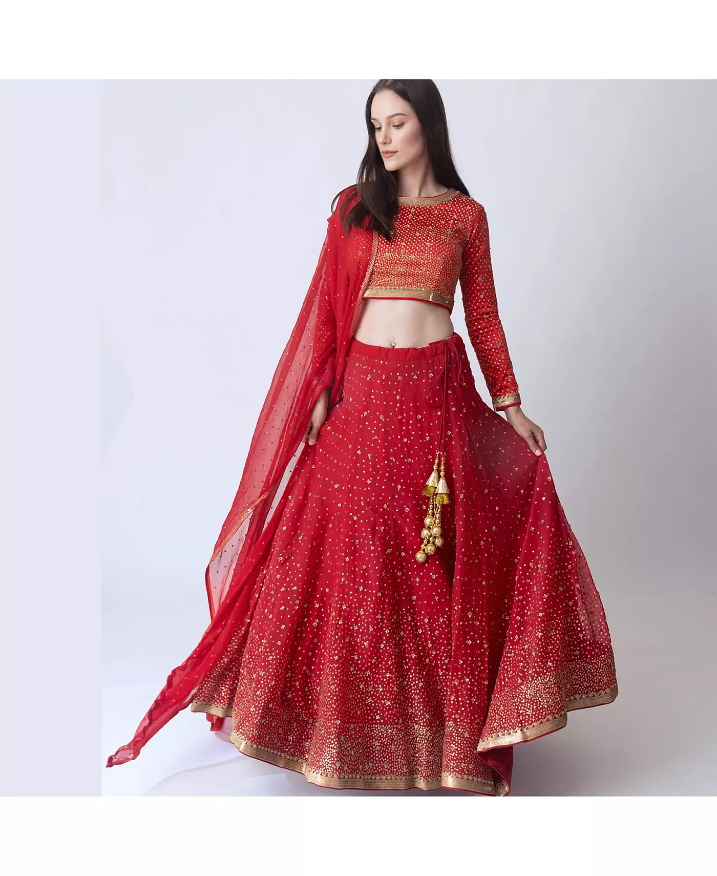 RAAS женские красные блёстки Lehenga Choli