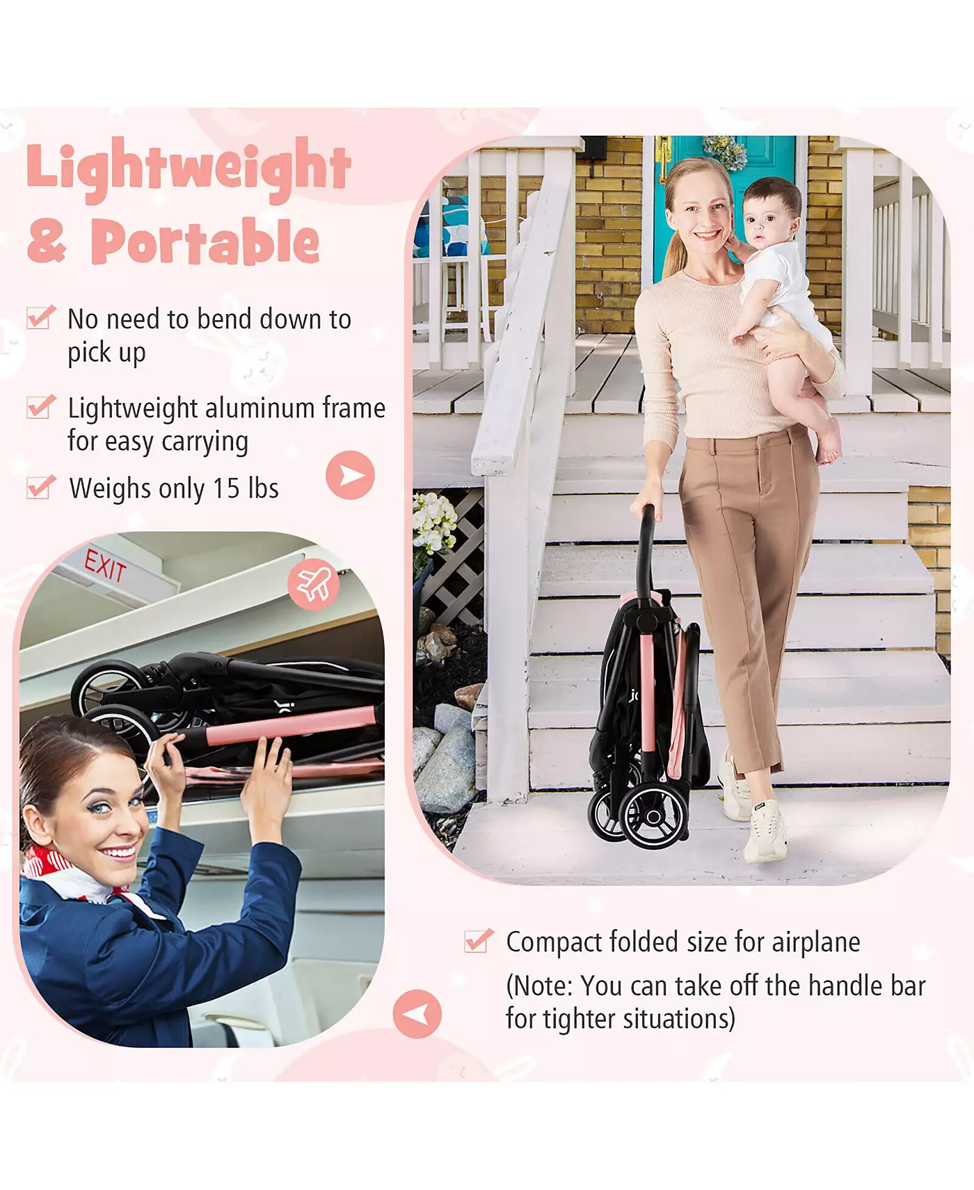 Портативная детская коляска Gymax, складывающаяся одной рукой, с алюминиевой рамой