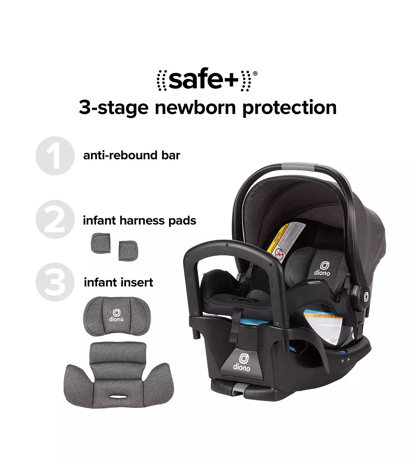 Система для путешествий Diono Quantum 4 3-в-1 с детским автокреслом LiteClik30 R SafePlus и базой, серый сланец