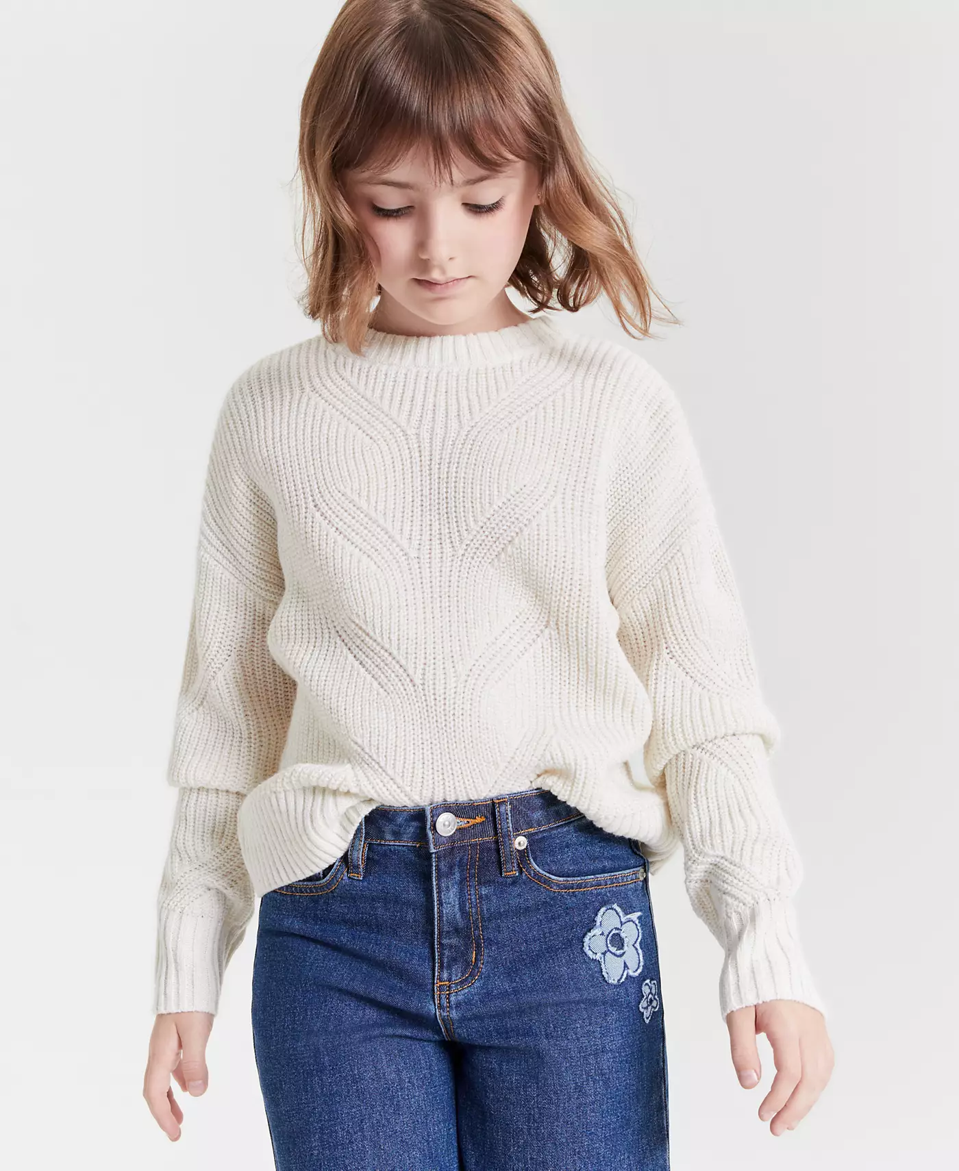 Свитер-пуловер Epic Threads Big Girls с металлическим узором и широкие джинсы Bromley, созданные для Macy's