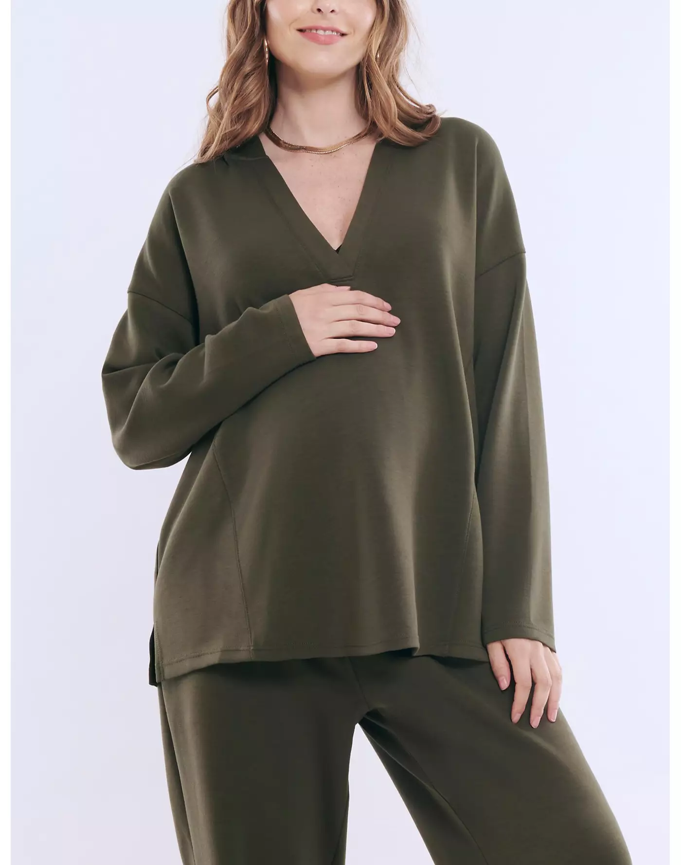 Материнство Материнство Женский пуловер с V-образным вырезом для беременных и кормящих матерей с капюшоном - Материнство Материнство