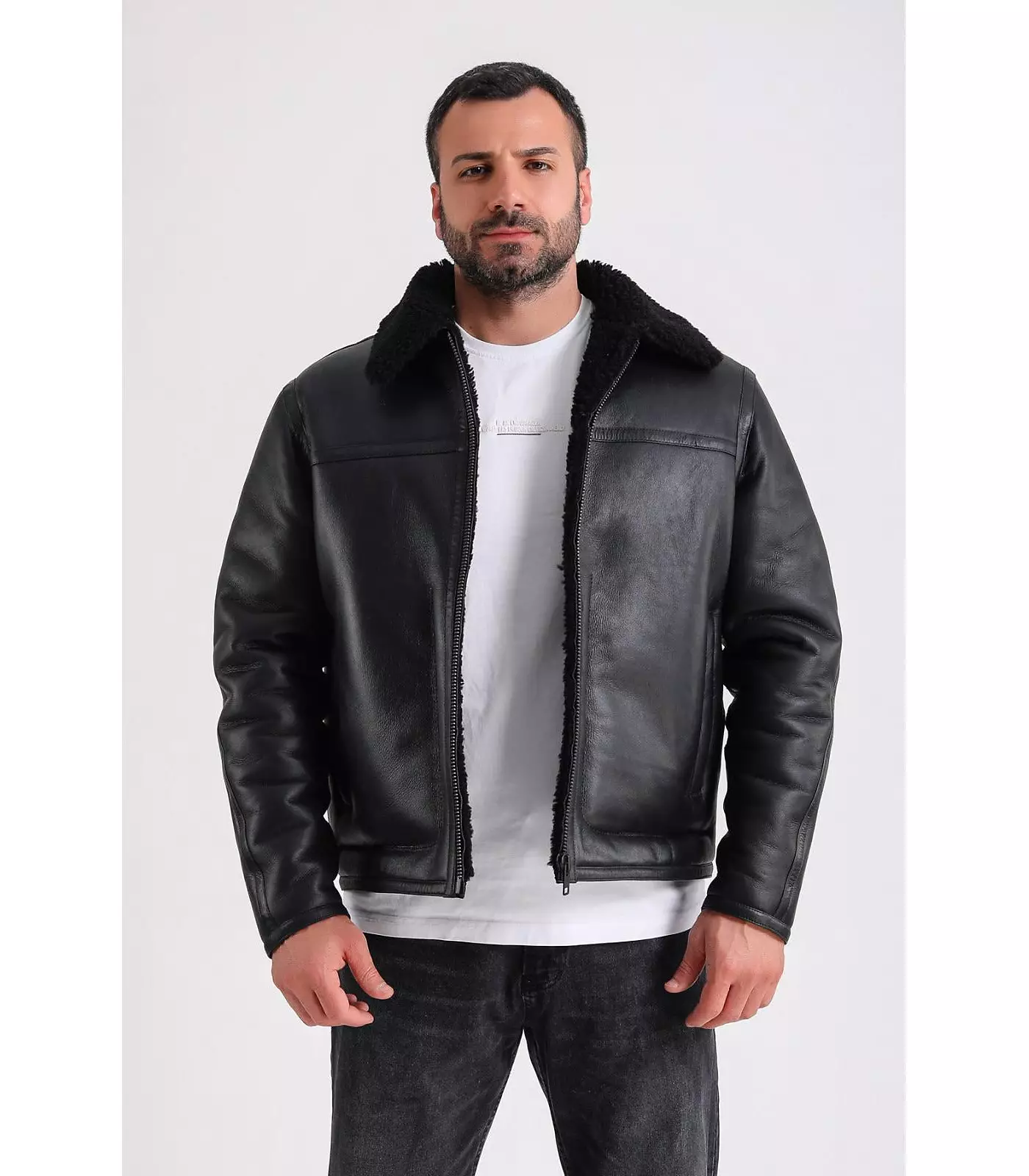 Мужская куртка Furniq UK из натуральной кожи, черная