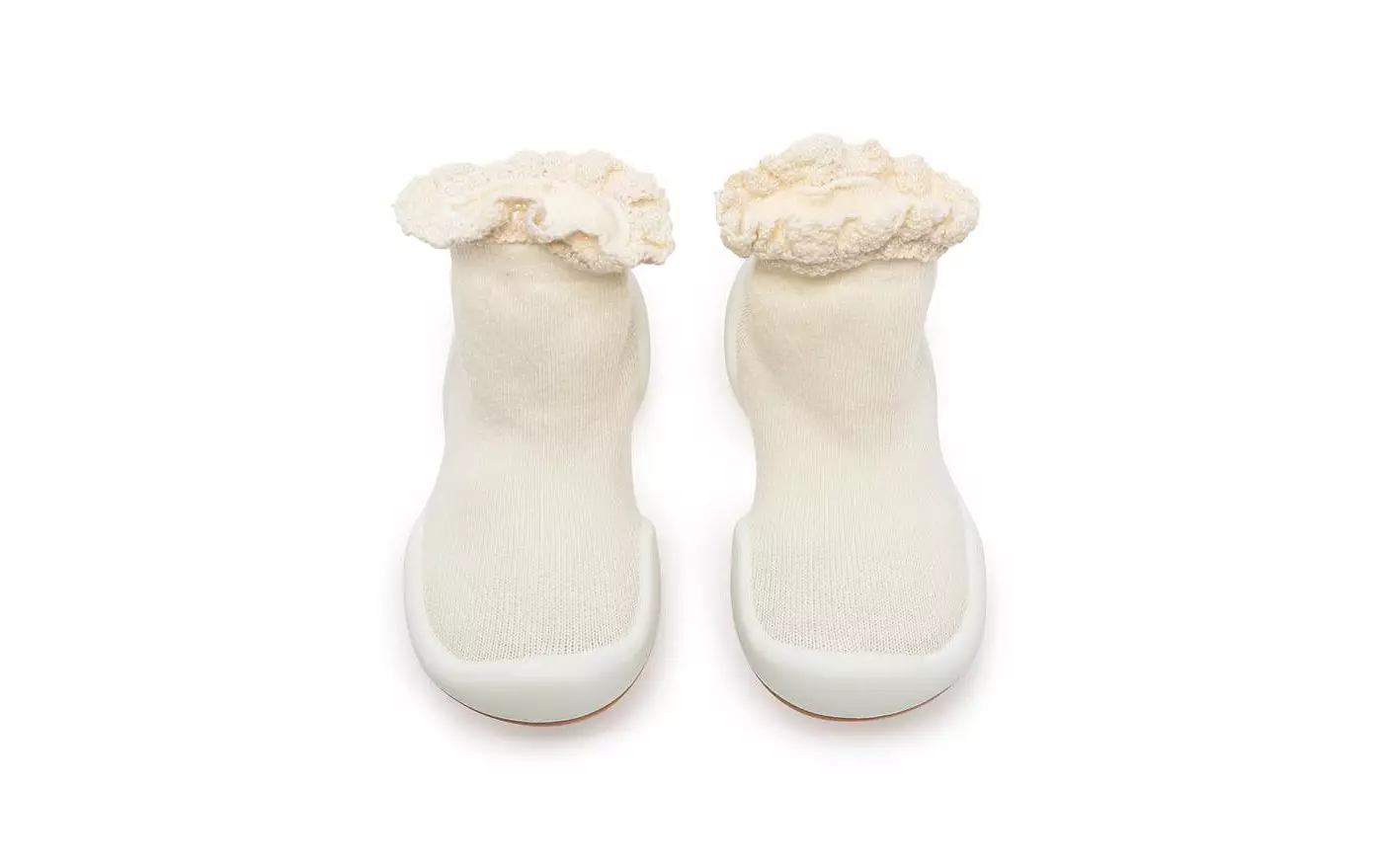 Komuello Носки для девочек, дышащие, моющиеся, нескользящие, с кружевной отделкой - кремово-белый