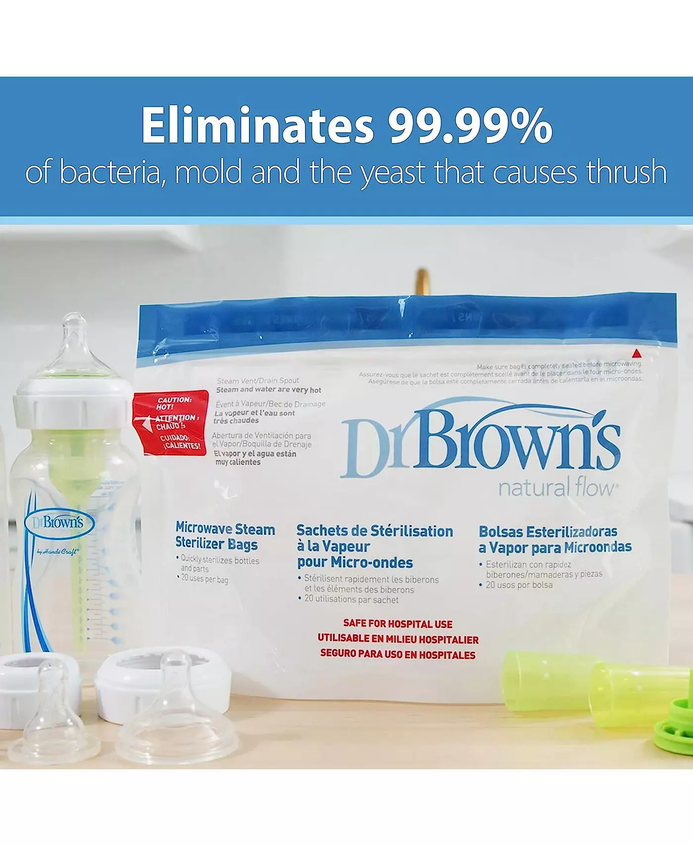 Пакеты для стерилизации паром Dr. Browns Baby для микроволновых печей, для детских бутылочек и деталей, 5 шт. в упаковке