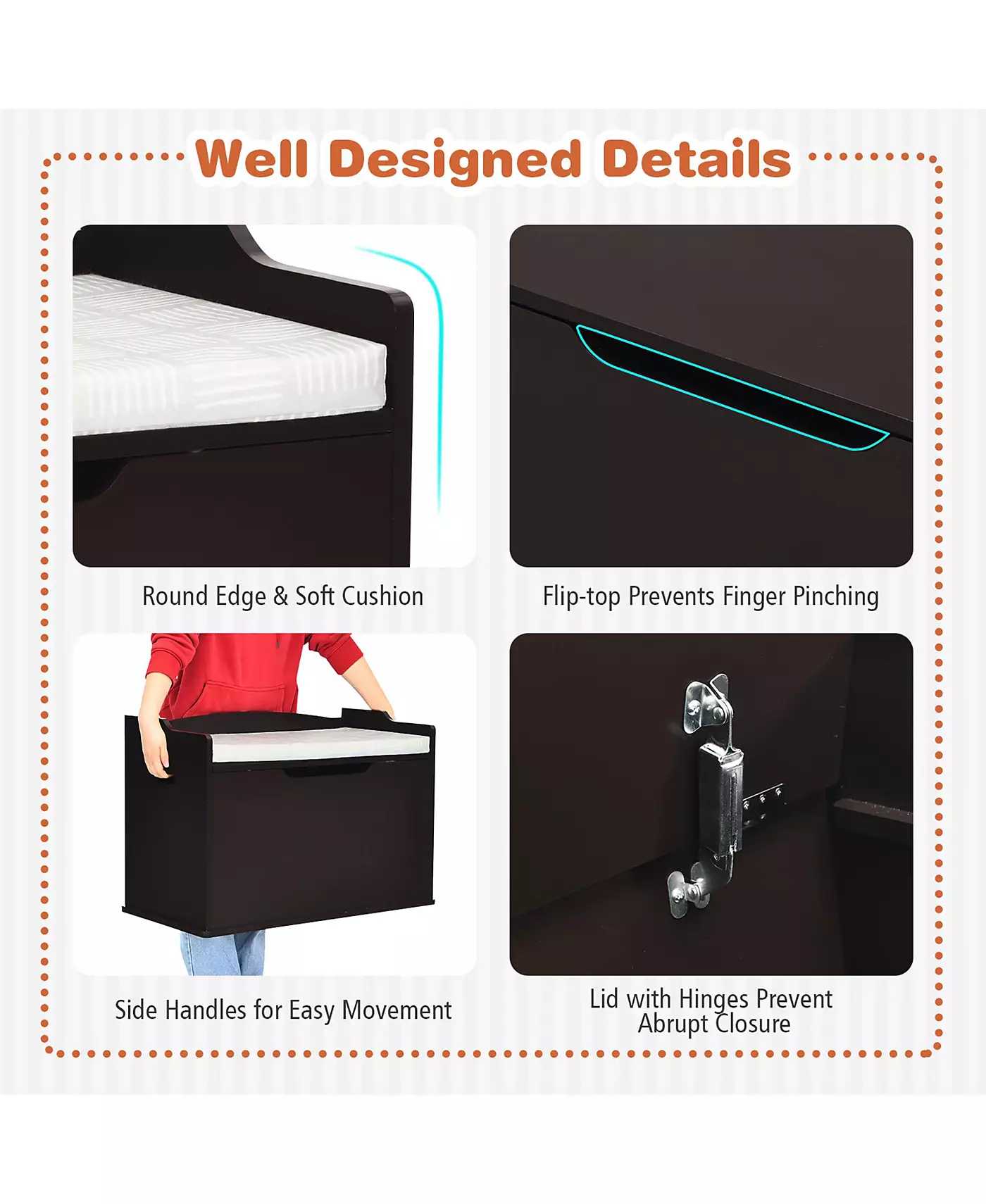 Ящик для игрушек для малышей Costway, деревянный, откидной, скамейка для хранения вещей с подушкой и предохранительным шарниром