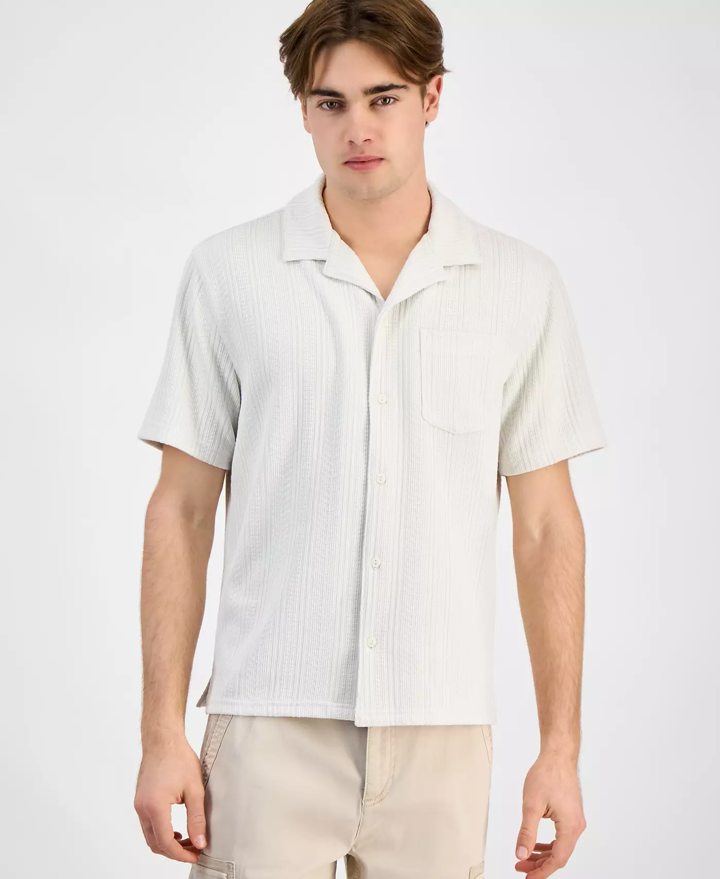 Мужская рубашка с короткими рукавами и застежкой на пуговицы спереди, с узором «солнце + камень» и шевронным узором, созданная для Macy's