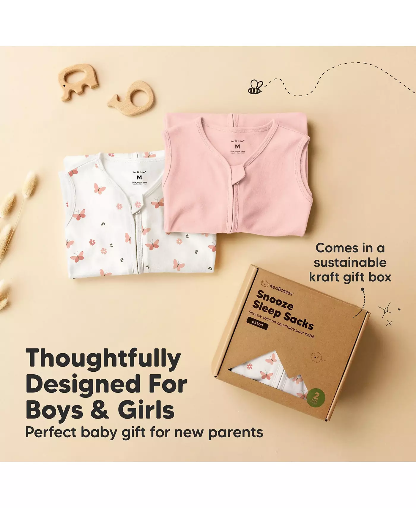 Комплект из 2 спальных мешков для малышей KeaBabies Snooze, хлопковое одеяло, мягкий спальный мешок для малышей, гладкая молния