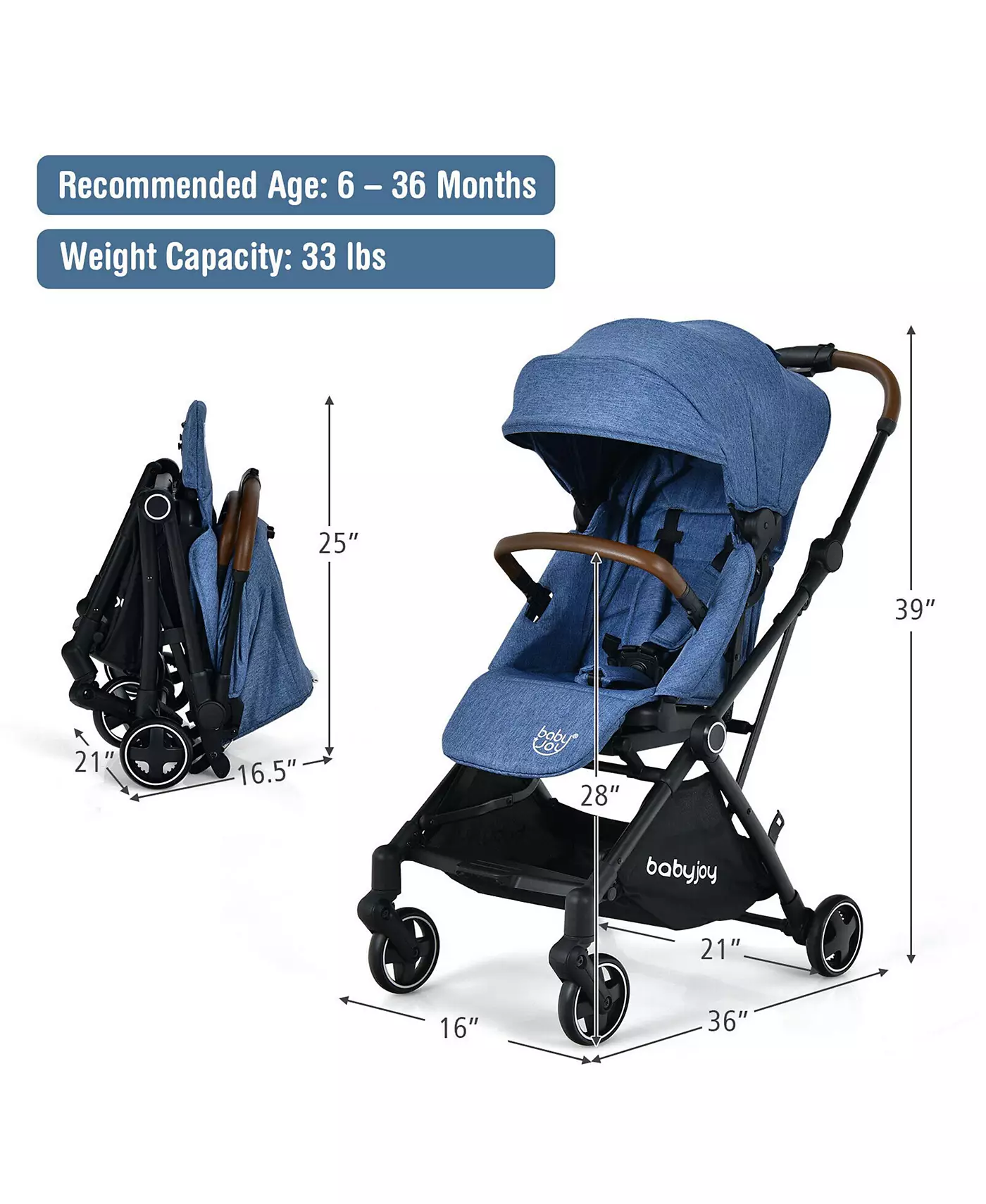 Детская коляска Gymax 2-в-1, алюминиевая, с регулируемым навесом