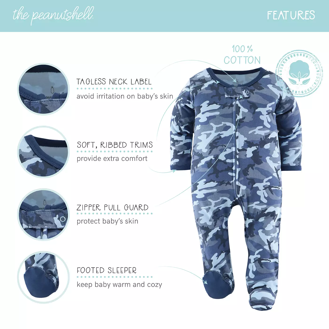 Детские пинетки Peanutshell Baby Boys Blue Camo для мальчиков, 3 шт. в упаковке