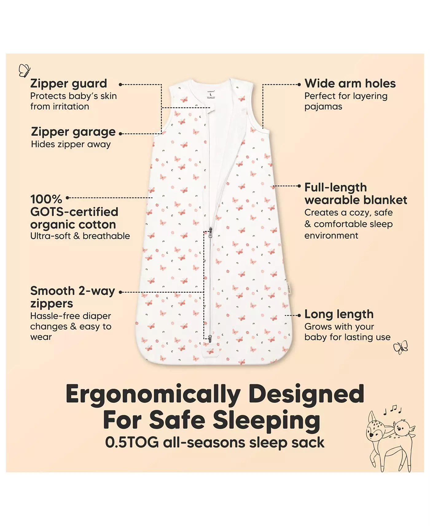 Комплект из 2 спальных мешков для малышей KeaBabies Snooze, хлопковое одеяло, мягкий спальный мешок для малышей, гладкая молния