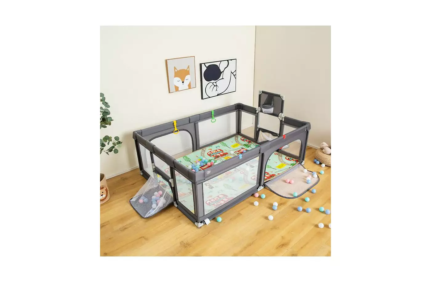 Детский манеж Slickblue Large с ковриком и морскими шариками