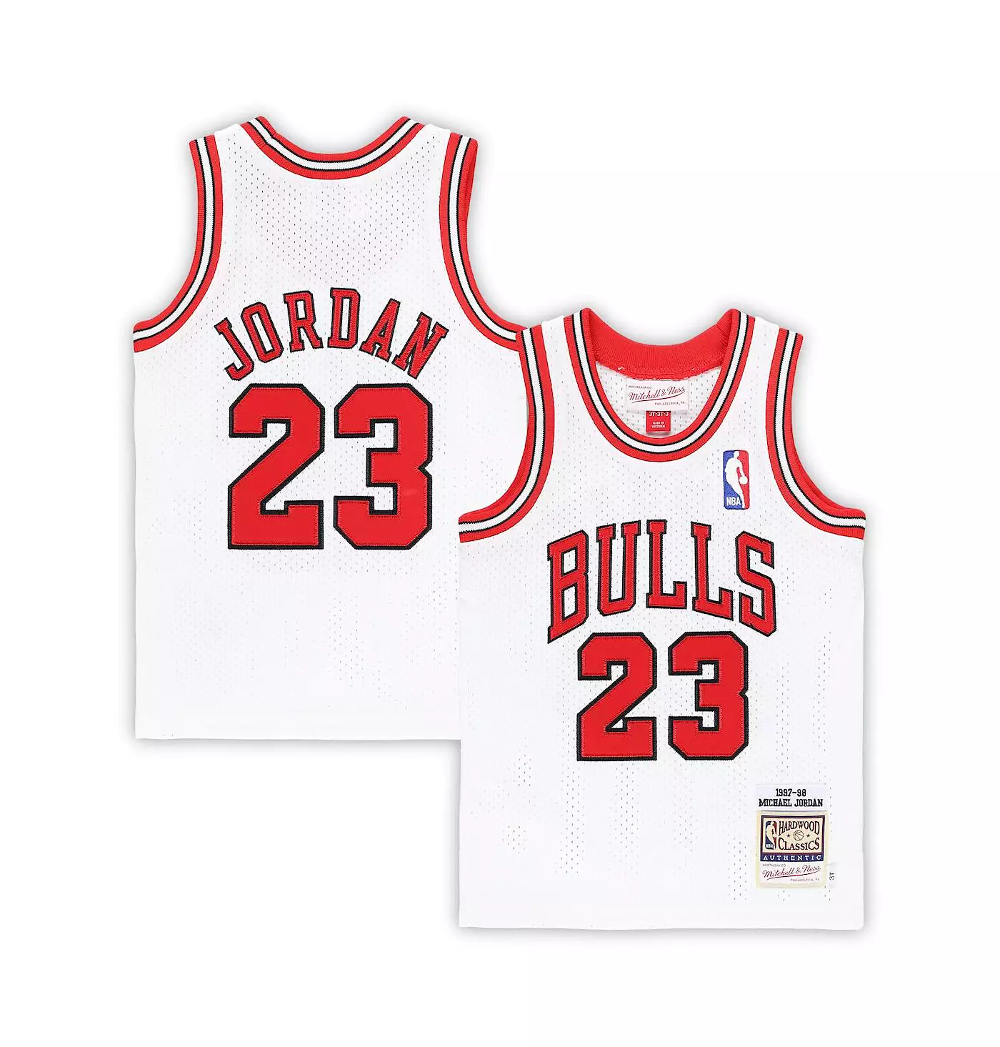 Mitchell & Ness для мальчиков и девочек Майкл Джордан Белый Chicago Bulls 1997/98 Hardwood Classics подлинная майка