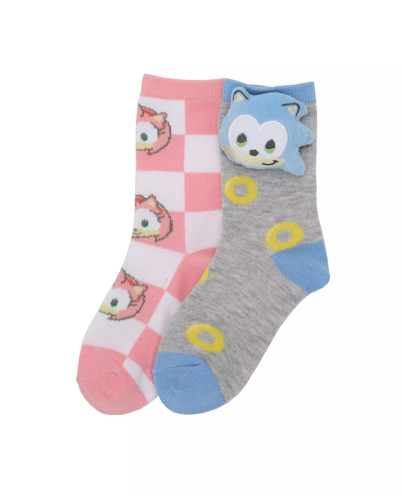 Sonic The Hedgehog Girls 3D Plush Sonic & Amy Head Youth 2-Pair Crew Socks