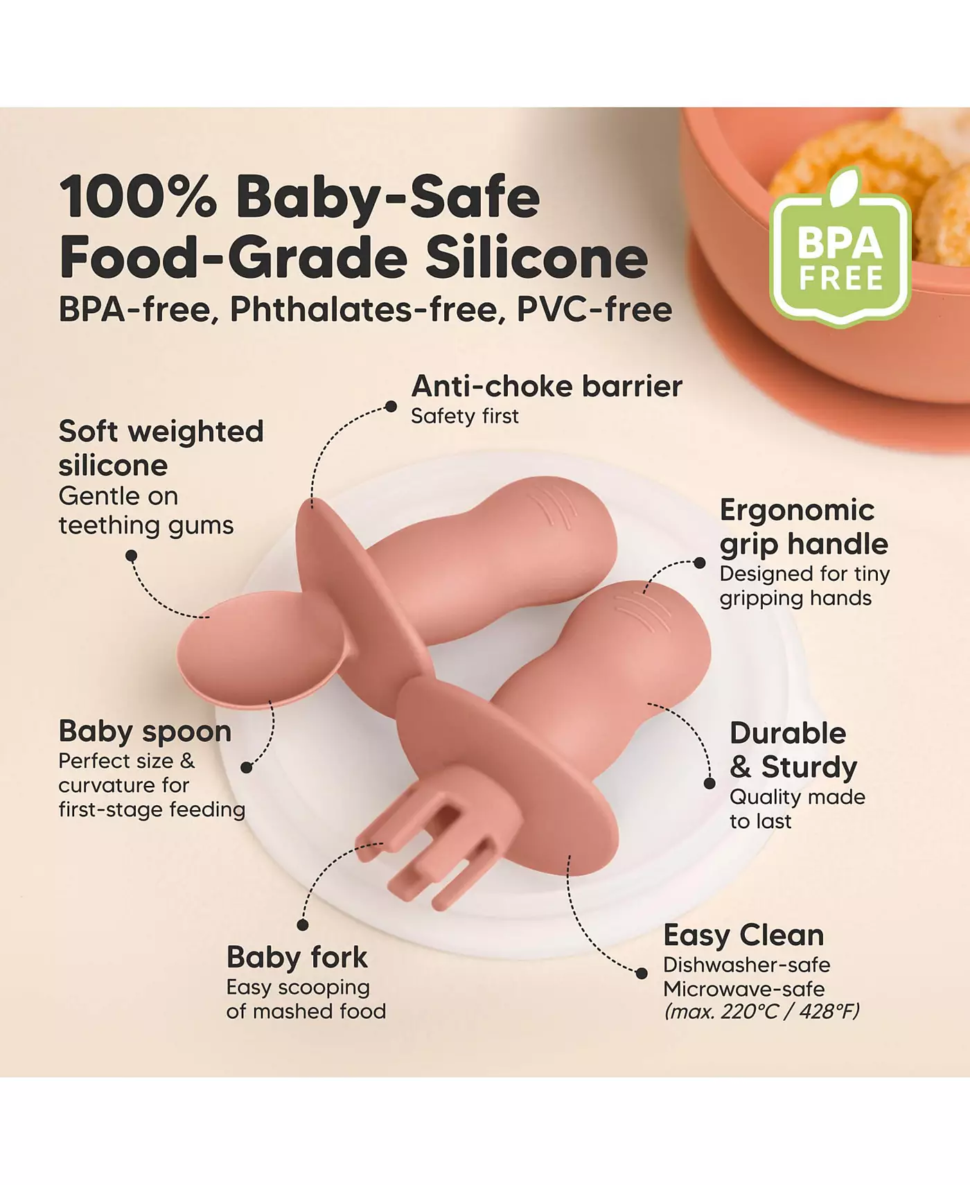 Набор из 4 ложек и вилок для младенцев KeaBabies Prep, столовые приборы для самостоятельного кормления ребенка 6-18 месяцев, набор для кормления младенцев BLW из силикона, без бисфенола-А