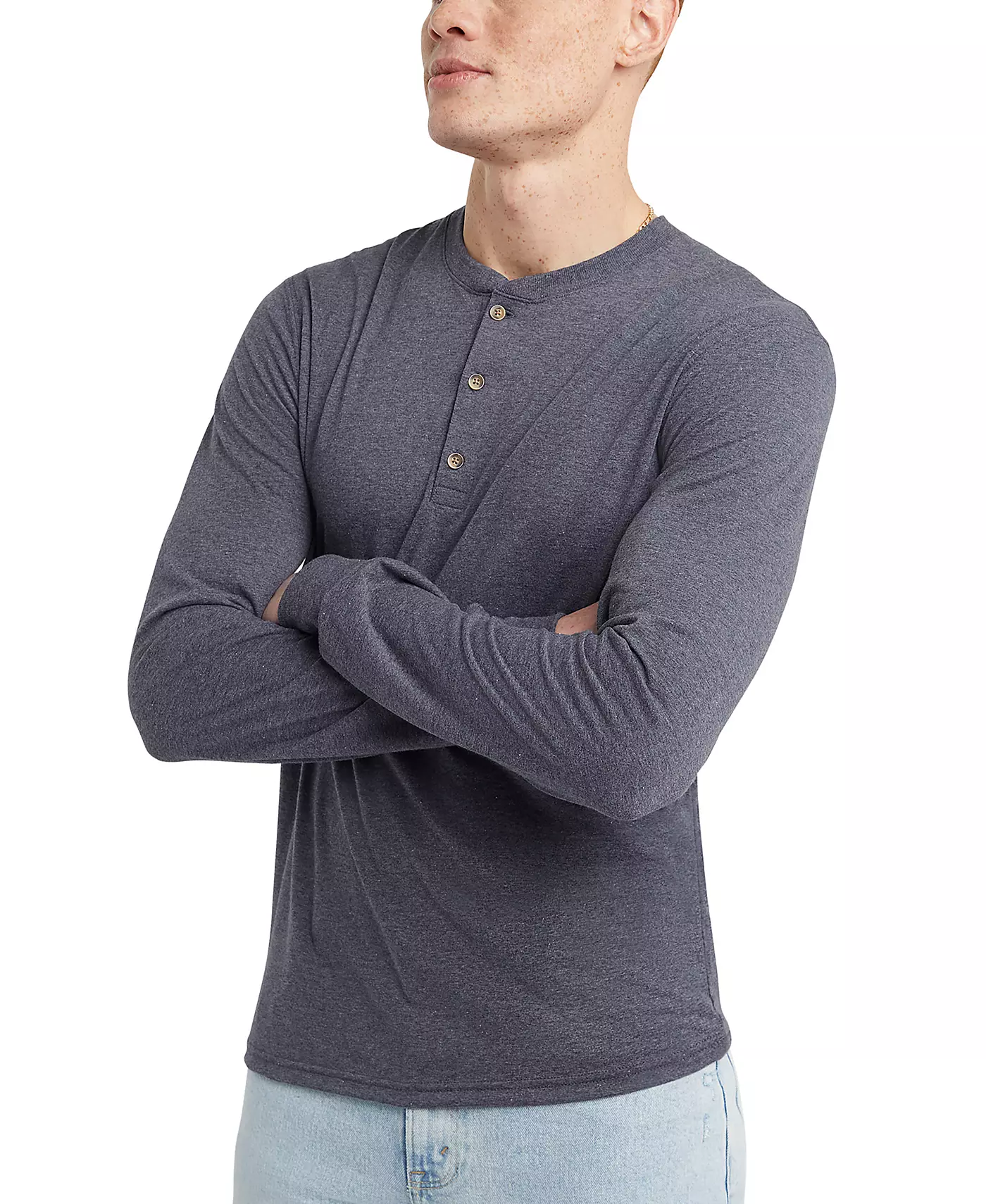 Мужская футболка Hanes Originals Tri-Blend с длинным рукавом Henley