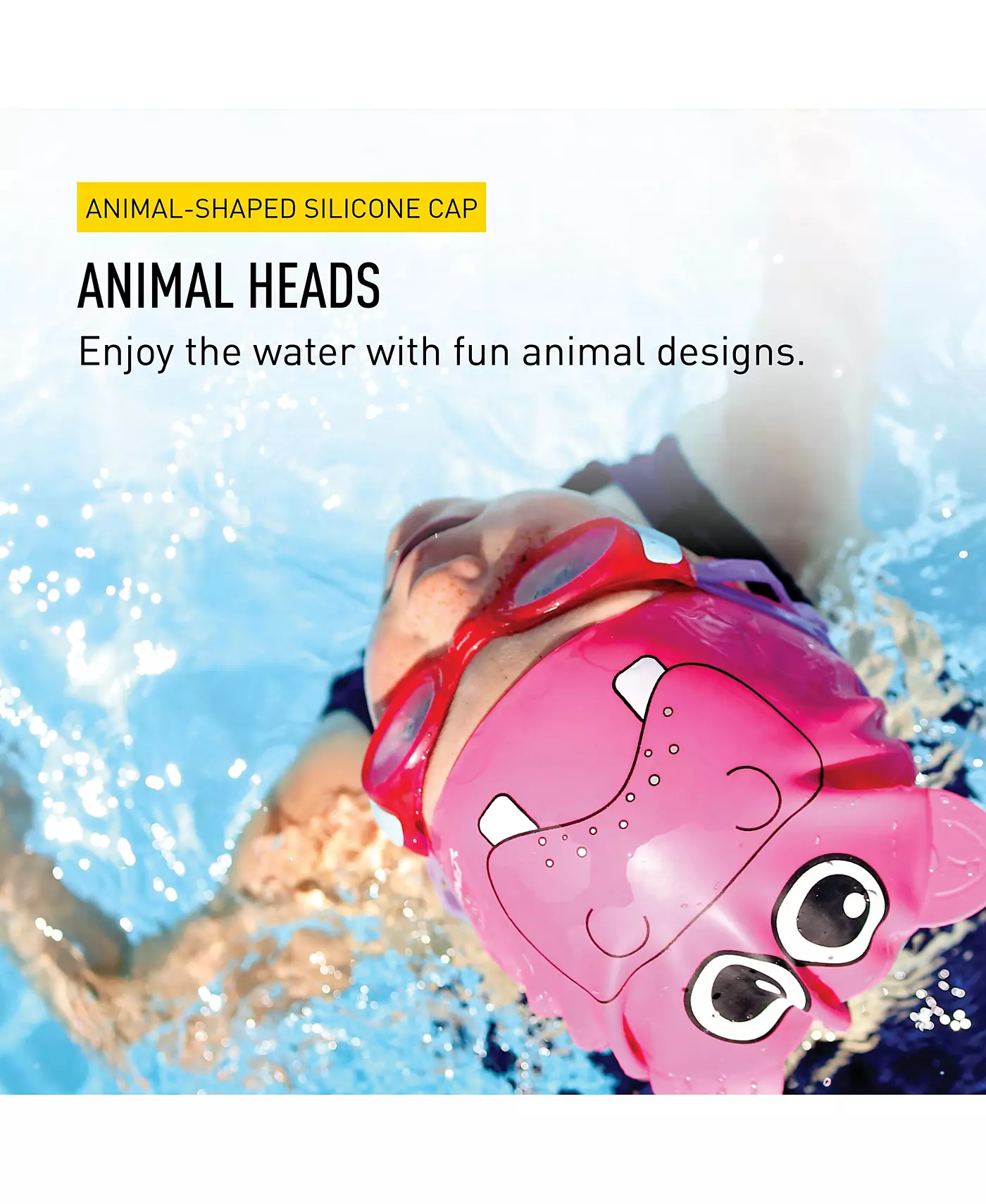 FINIS Girls Animal Heads - забавная шапочка для плавания от 3 лет и старше - 100% силиконовая шапочка для плавания с рифленым краем для удобной, водонепроницаемой посадки Аксессуары для бассейна
