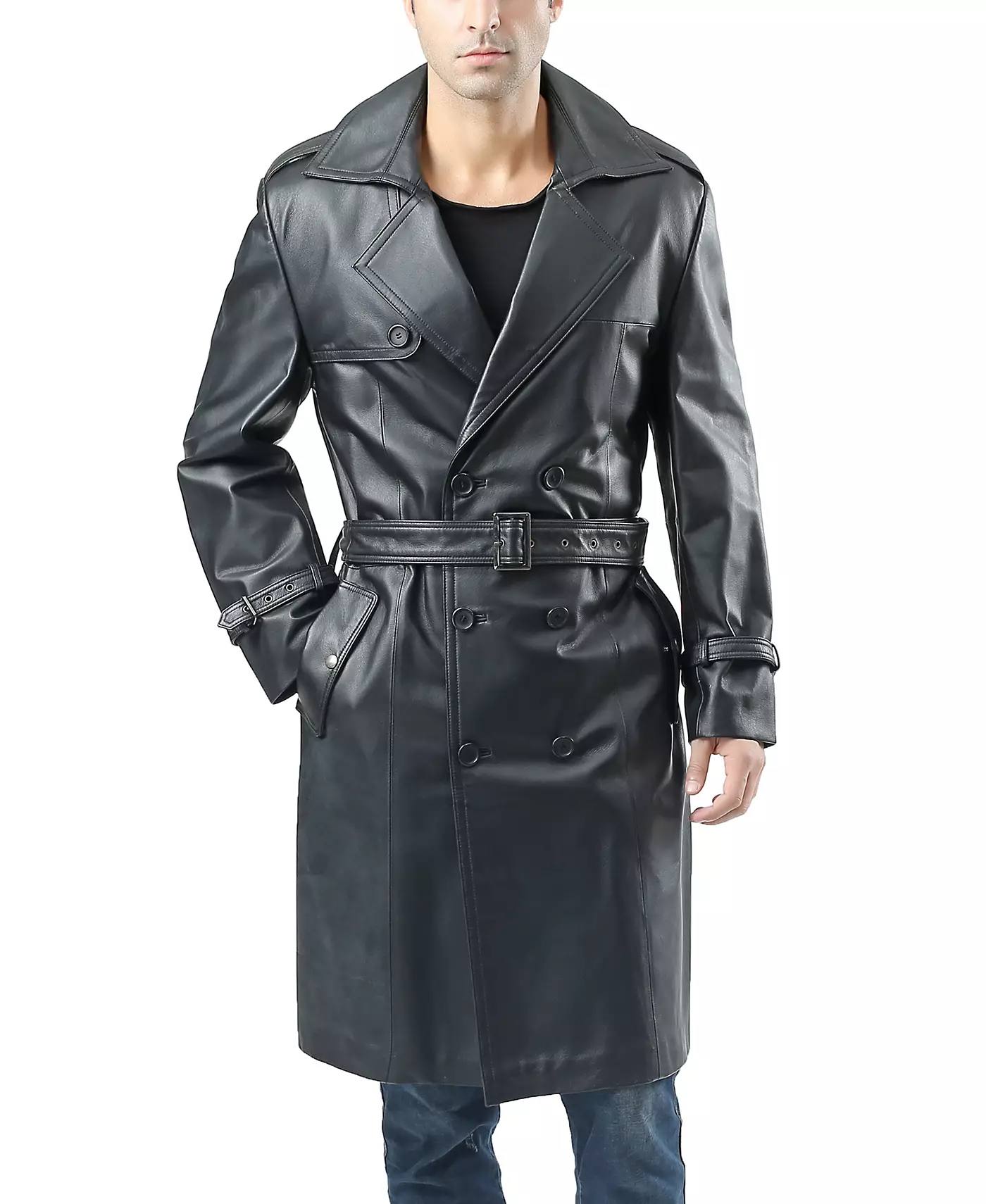 BGSD Men Xander Classic Leather Long Trench Coat