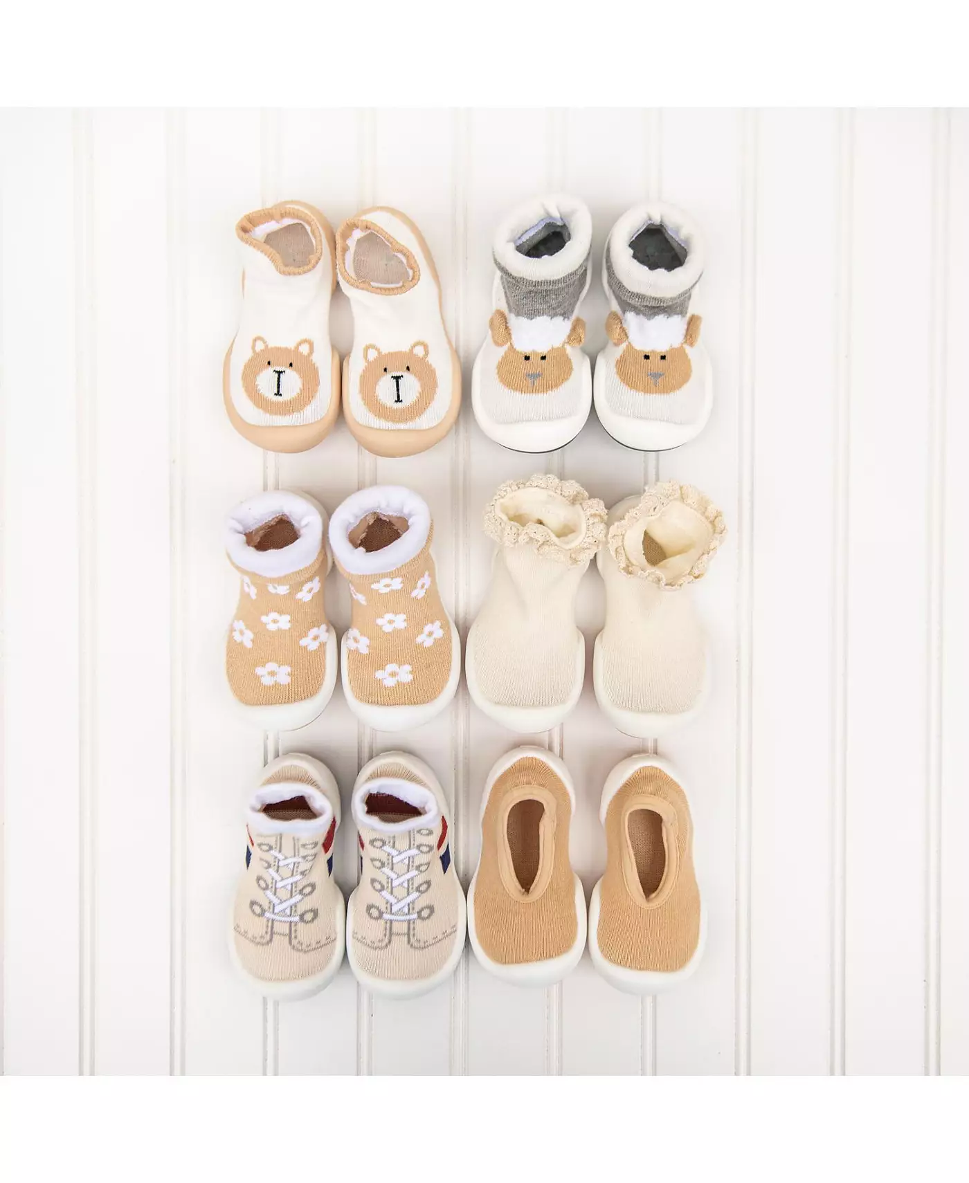 Komuello Младенческая Девочка Мальчик Дышащие Моющиеся Нескользящие Носки Туфли Плоские - Латте