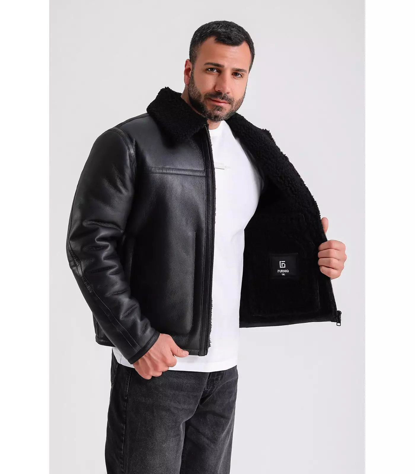 Мужская куртка Furniq UK из натуральной кожи, черная