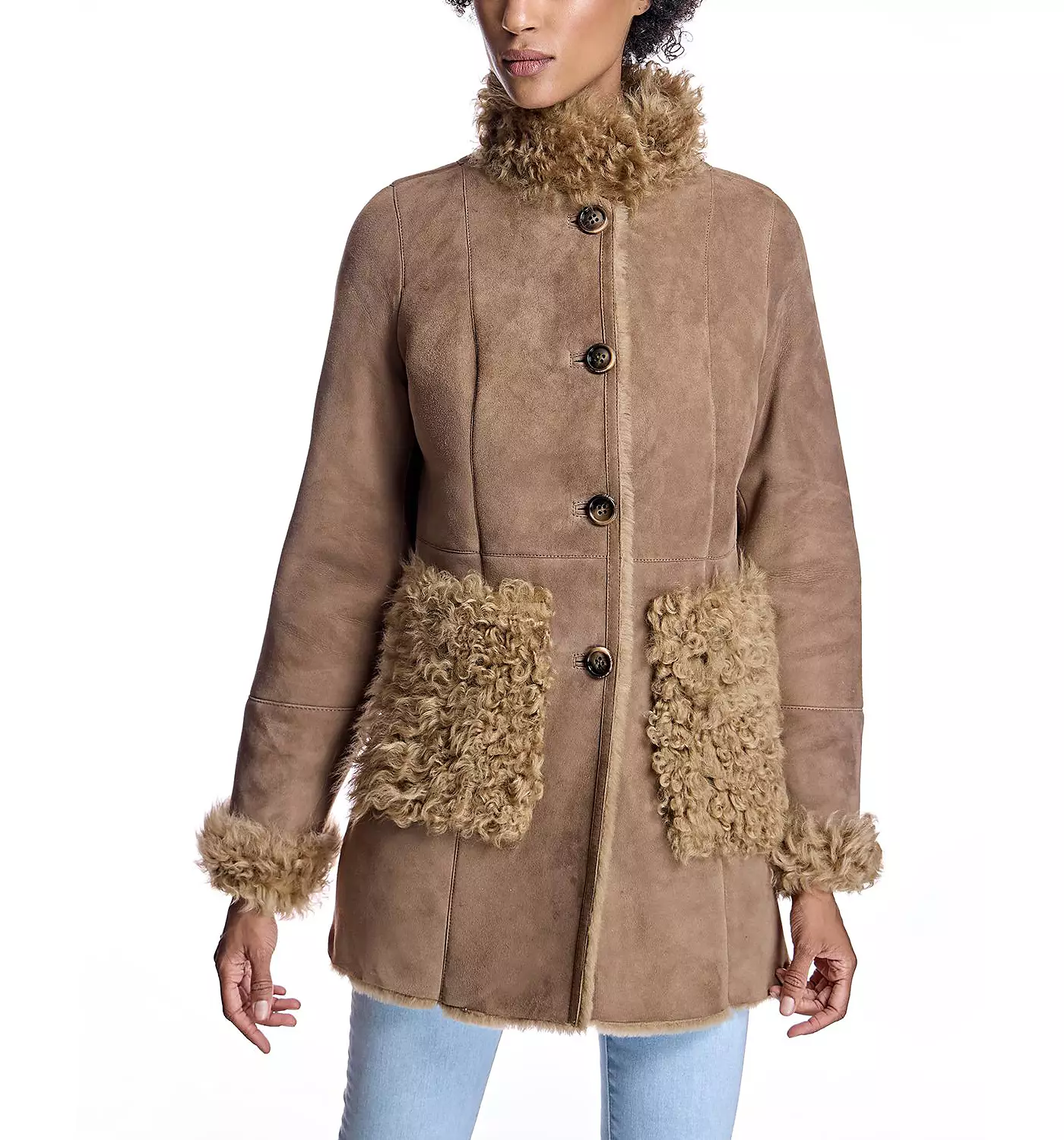 Женская шуба Julia & Stella By Maximilian из овчины с отделкой из кудрявого ягненка