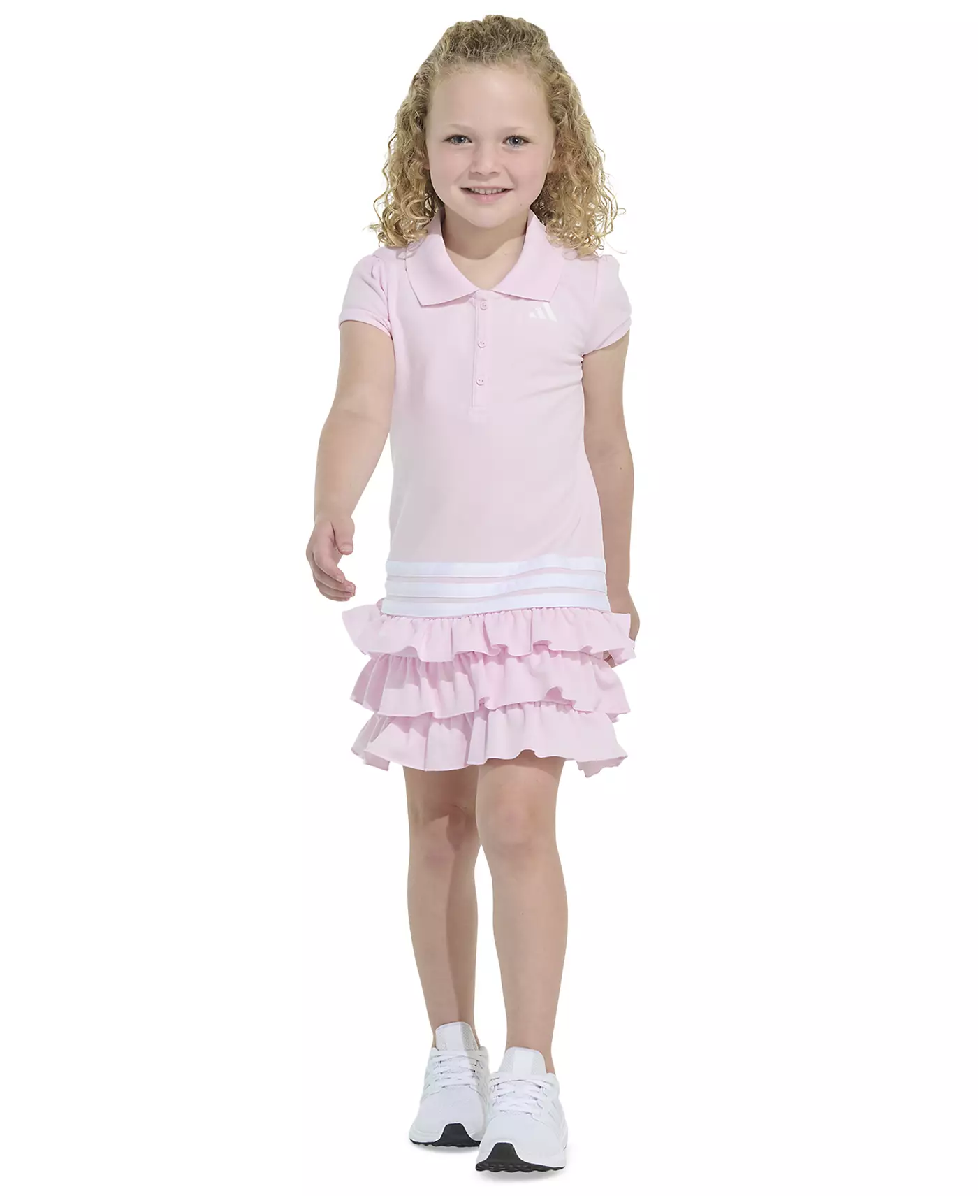 Платье-поло с короткими рукавами и оборками для малышей и маленьких девочек adidas