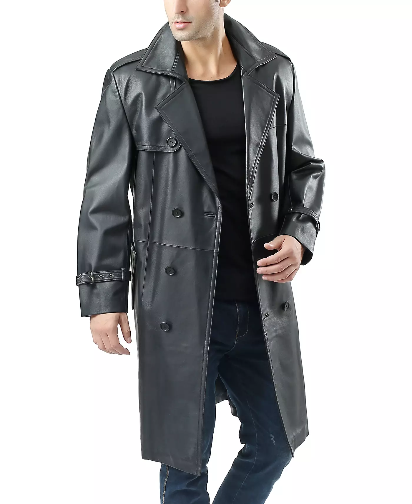 BGSD Men Xander Classic Leather Long Trench Coat