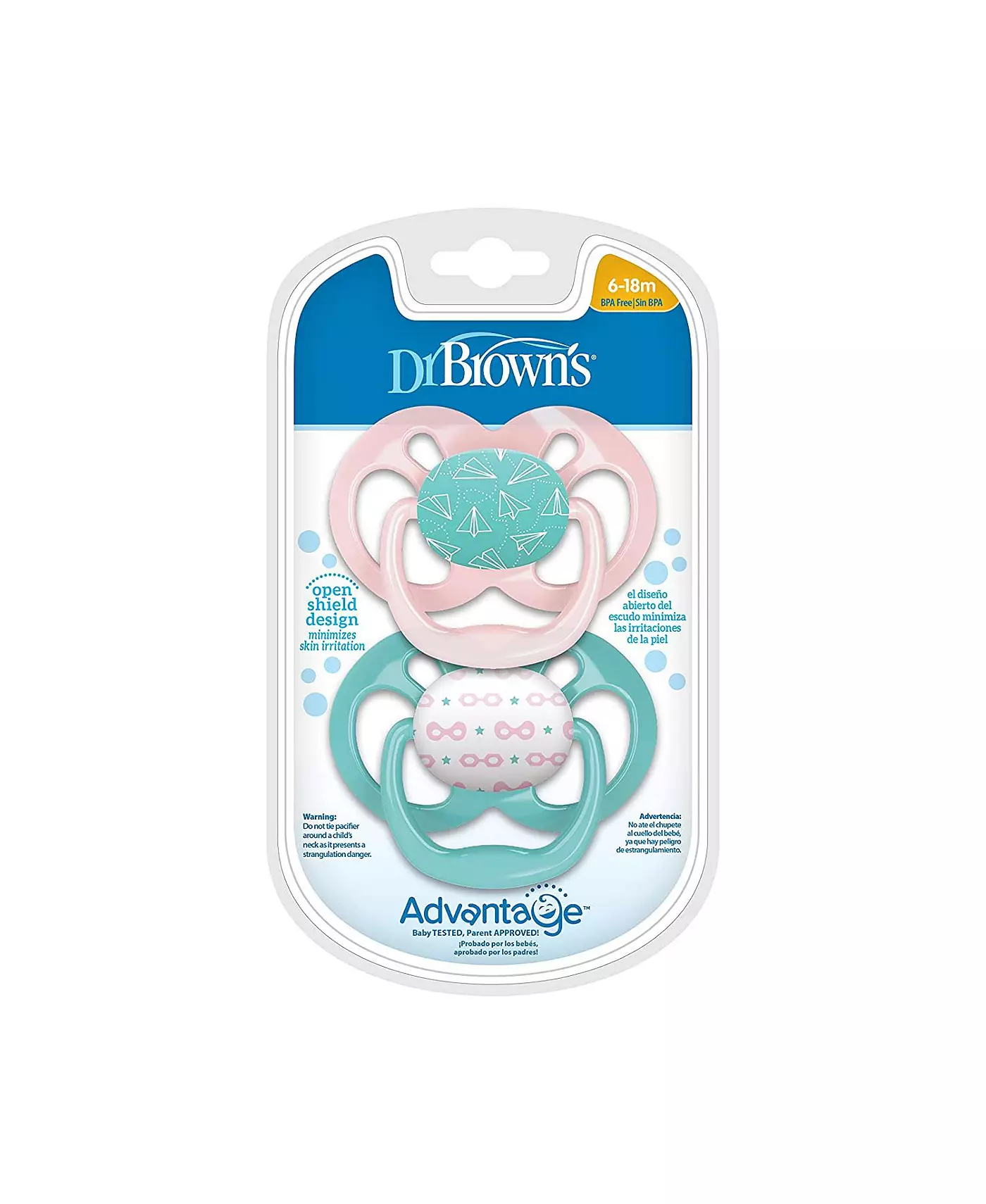 Двусторонняя пустышка Dr. Browns Advantage, розовая, 2 шт., 6–18 мес.