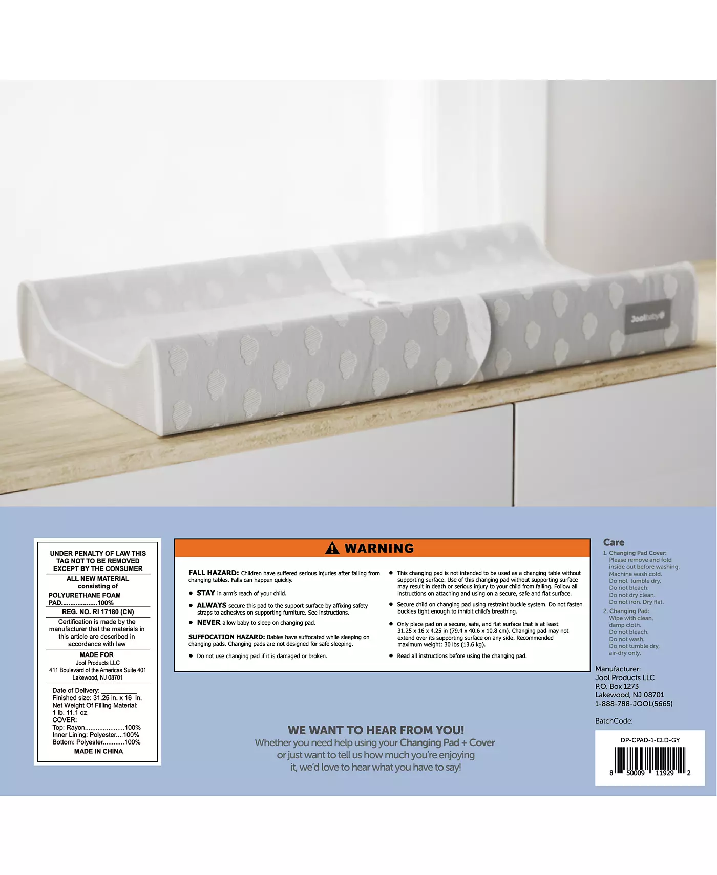 Детский контурный пеленальный столик Jool Baby - водонепроницаемый и нескользящий дизайн, в комплект входит удобный, дышащий и моющийся чехол