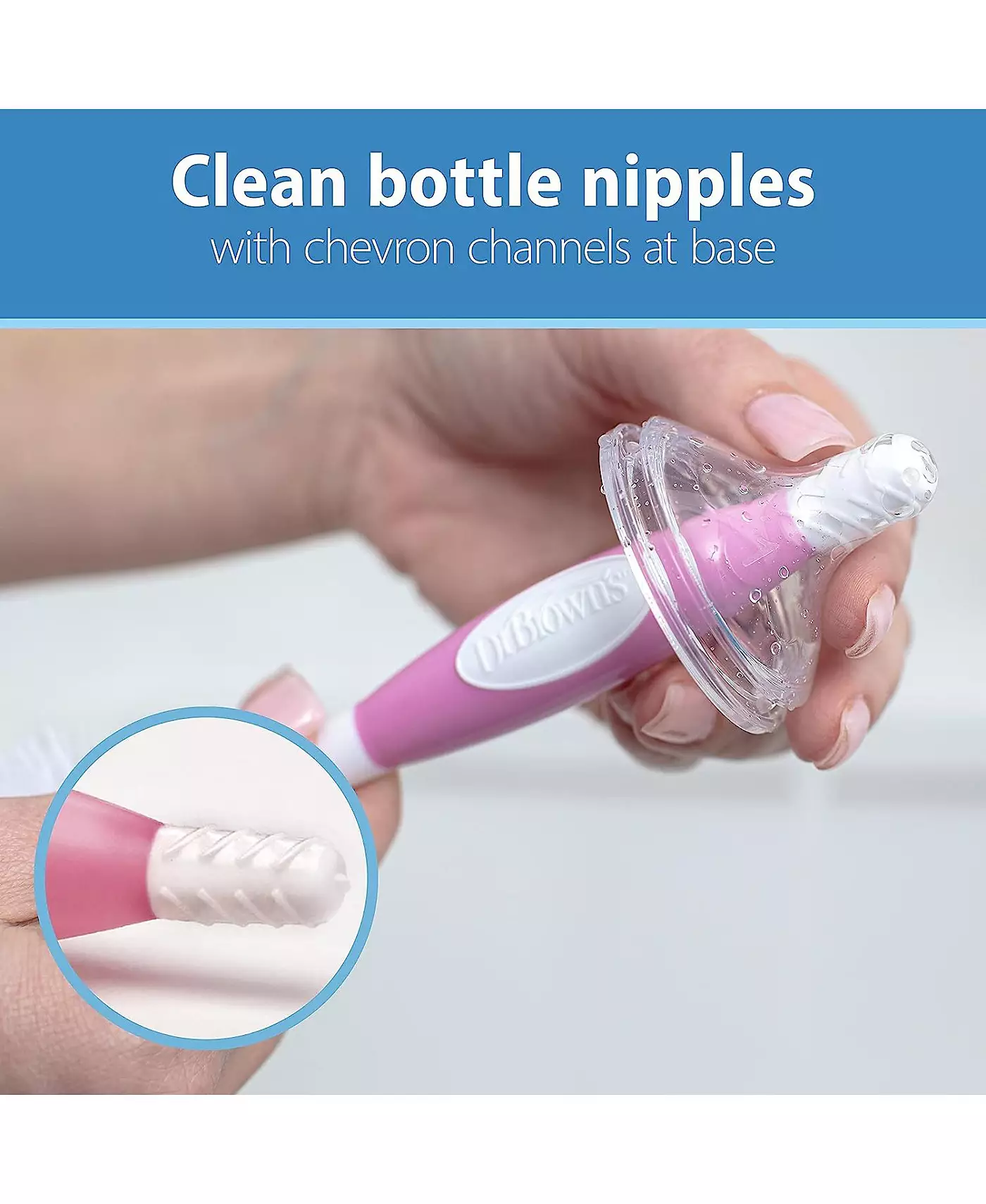 Dr. Browns Baby Мягкая на ощупь щетка для бутылочек и сосок Dr. Brown's Baby и губчатая щетка, розовая, 2 шт. в упаковке