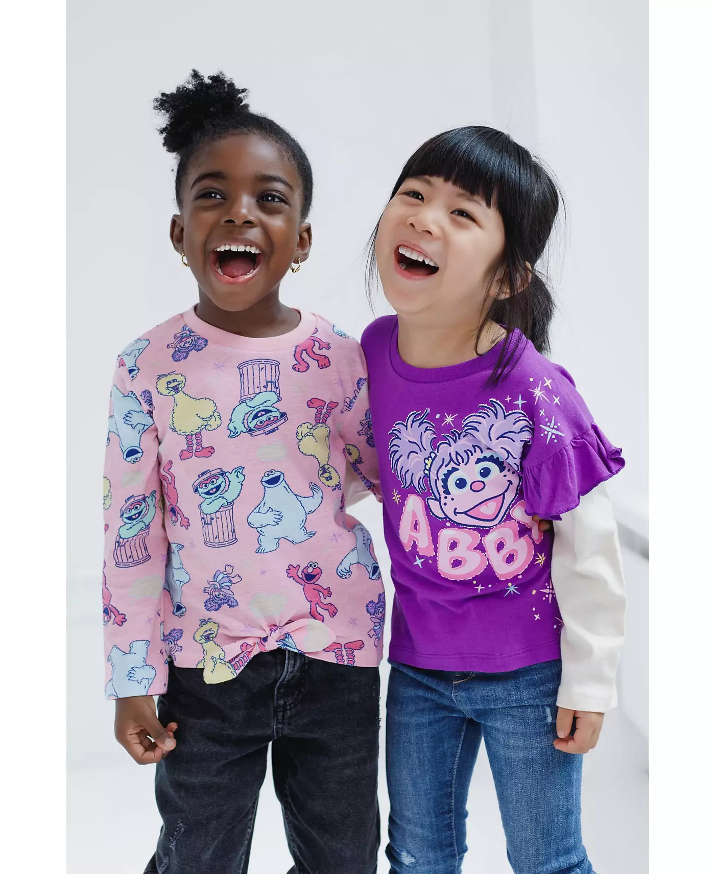 Улица Сезам для девочек, набор из 2 футболок с длинными рукавами и баской