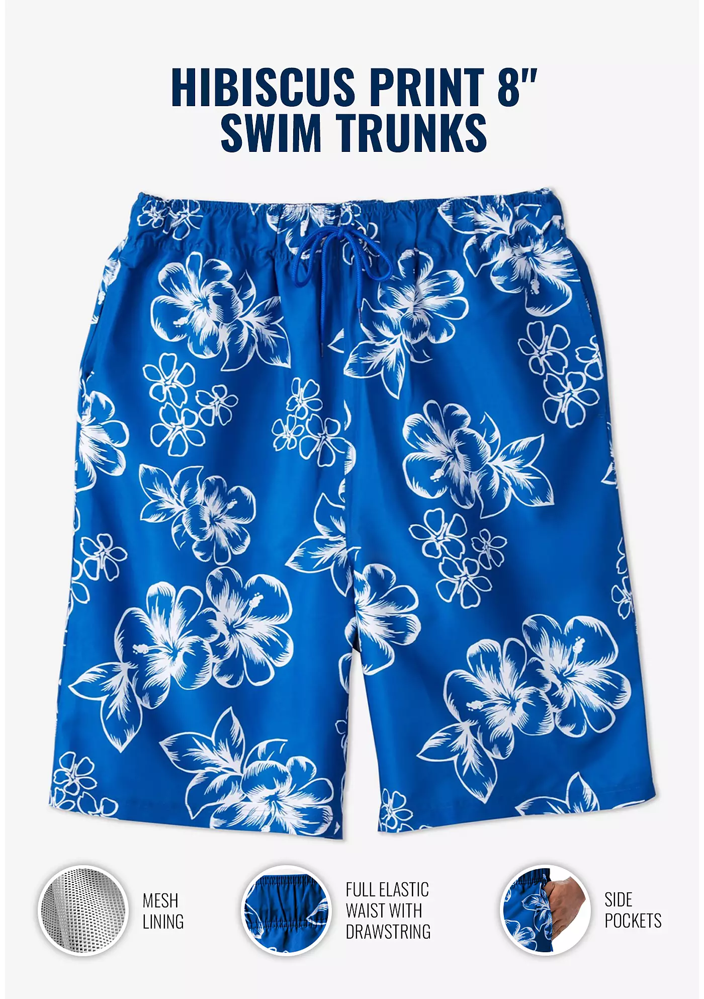 Плавки KingSize Big & Tall с принтом гибискуса 8 дюймов
