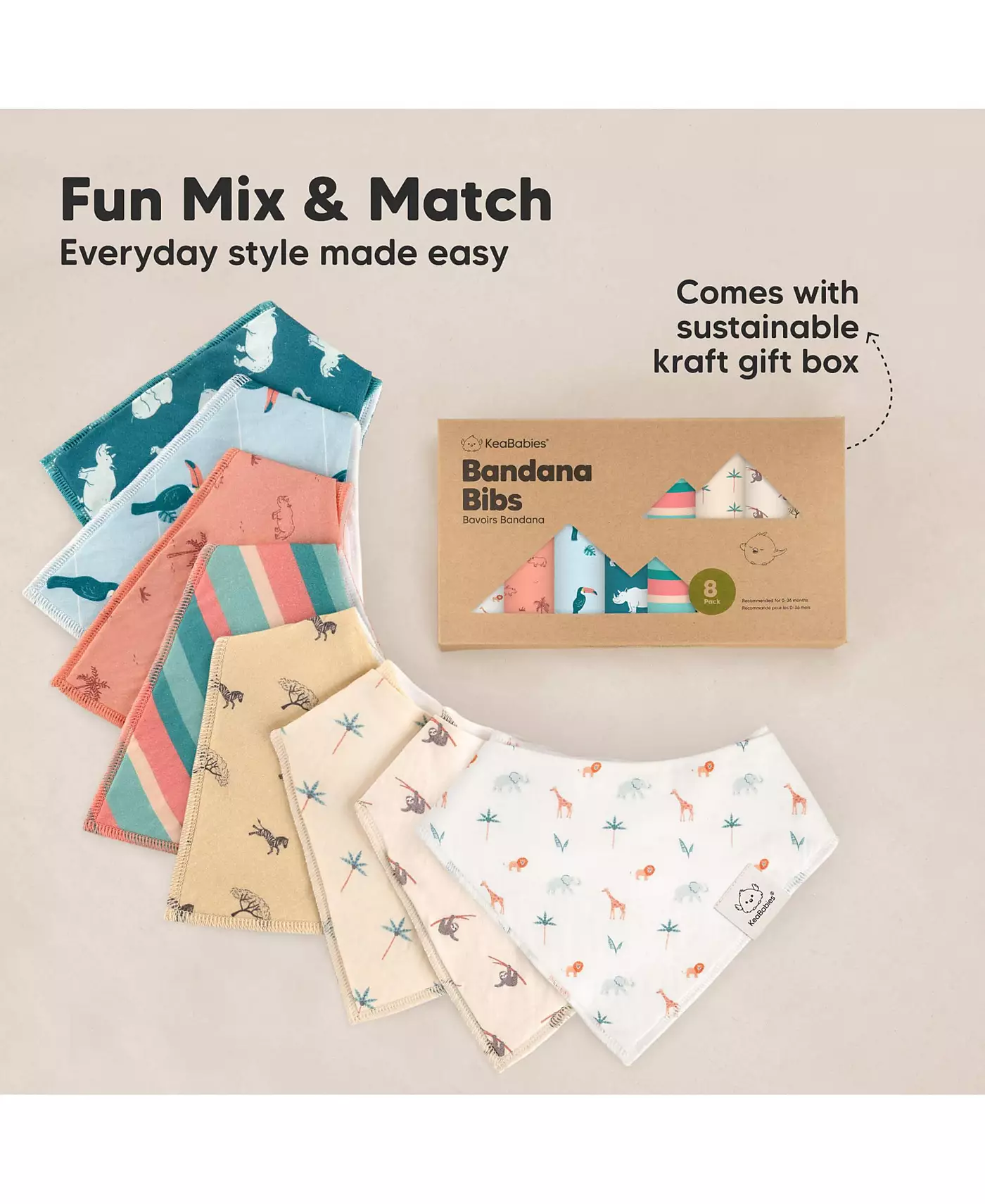 KeaBabies 8pk Детские нагрудники-банданы, детские слюнявчики для девочек, мальчиков, детские нагрудники для младенцев, новорожденных