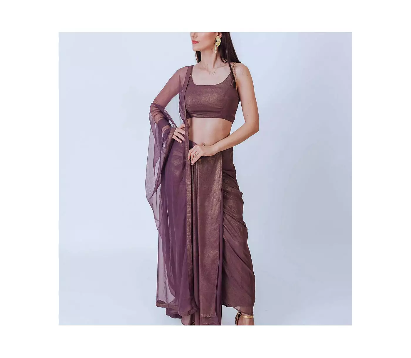 RAAS Женская фиолетовая блестящая плиссированная юбка и украшенный укороченный топ