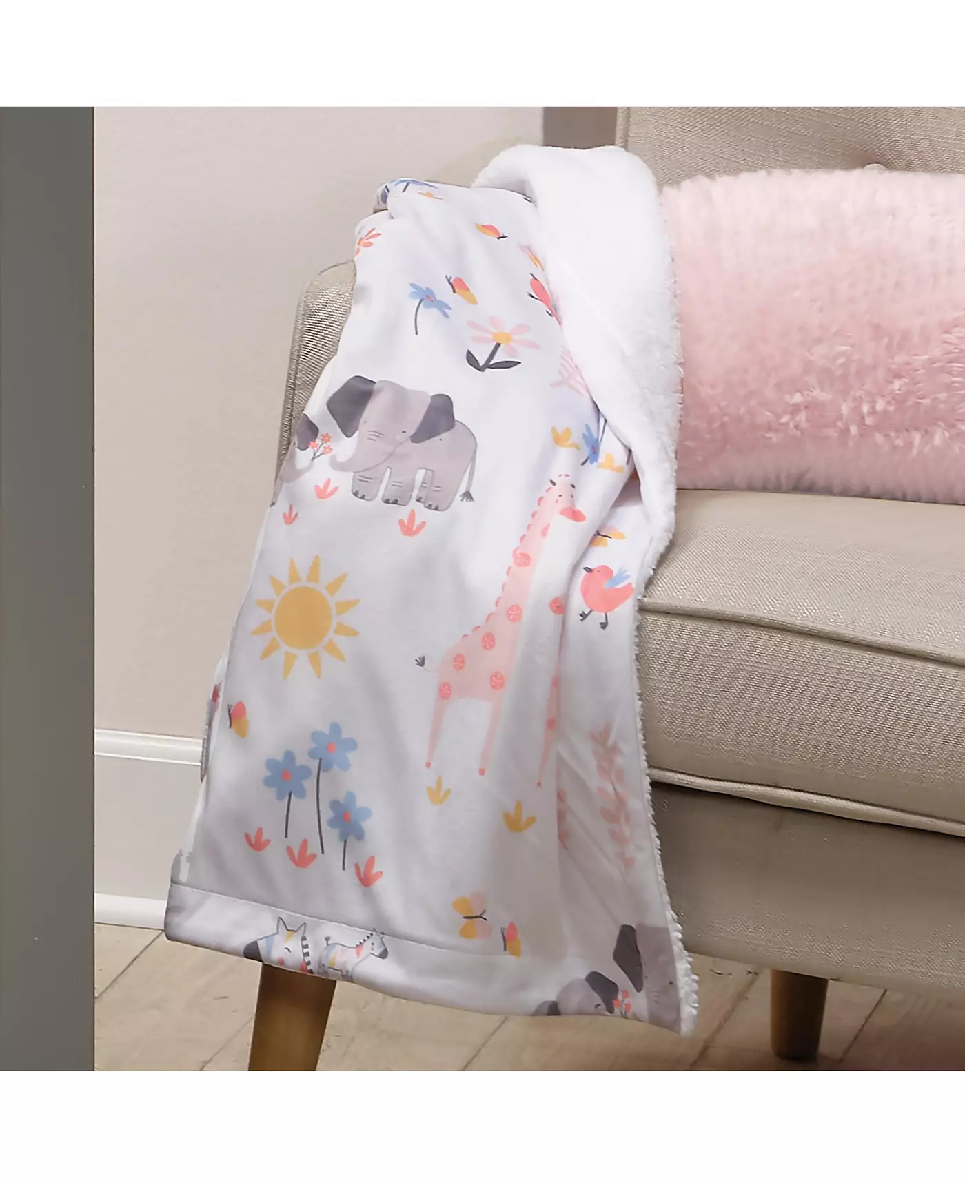 Мягкое детское одеяло Lambs & Ivy Jazzy Jungle White Fleece Safari Animals