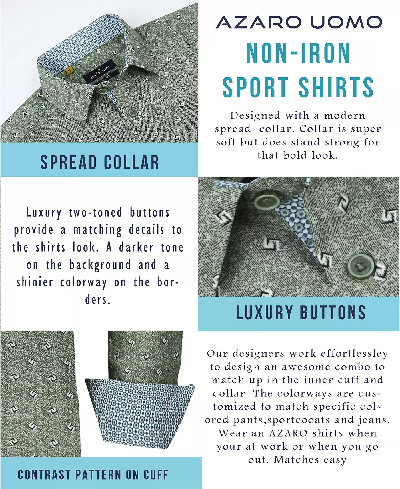 Мужская рубашка Azaro Uomo Slim Fit Business Nautical Button Down