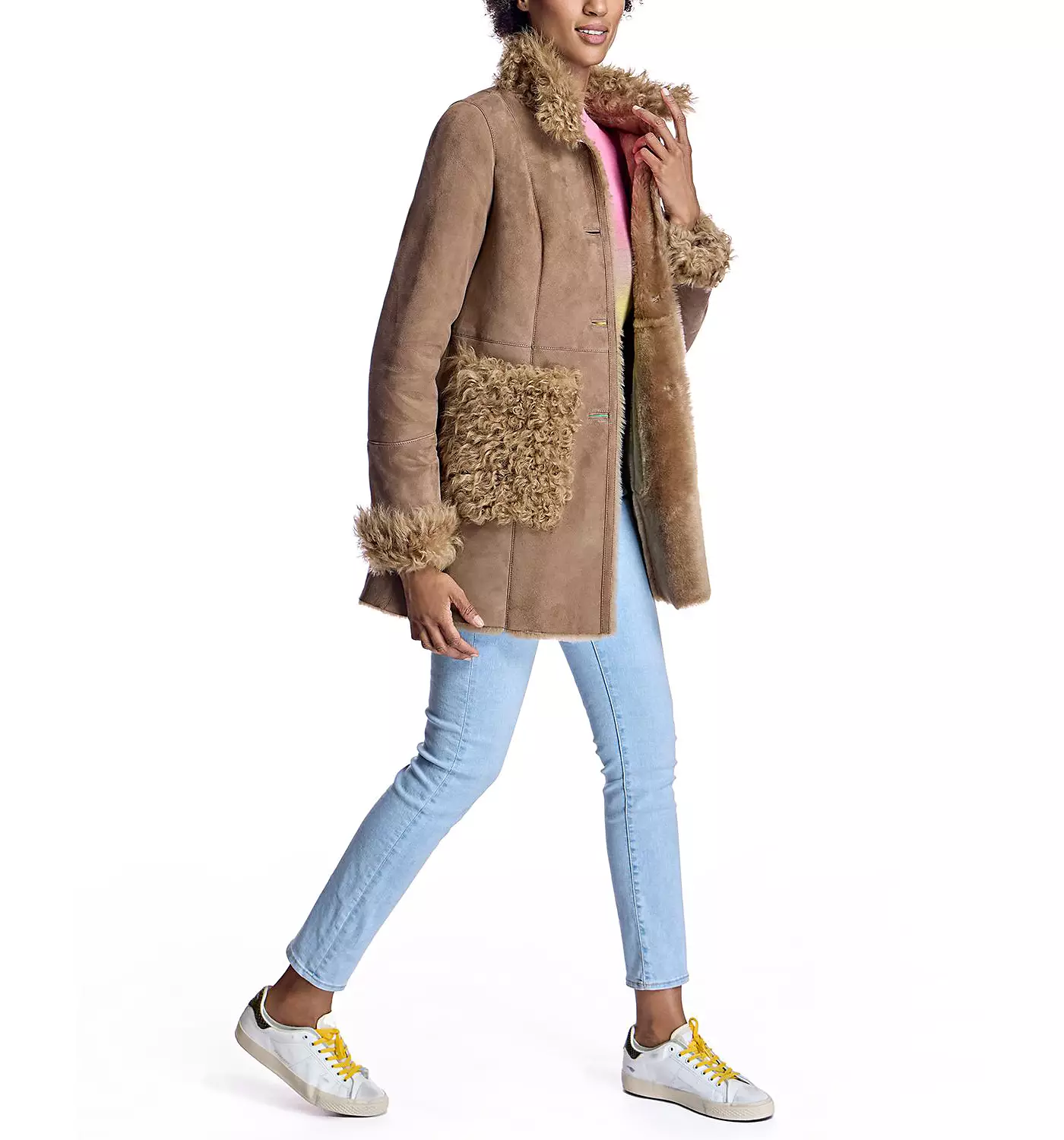 Женская шуба Julia & Stella By Maximilian из овчины с отделкой из кудрявого ягненка