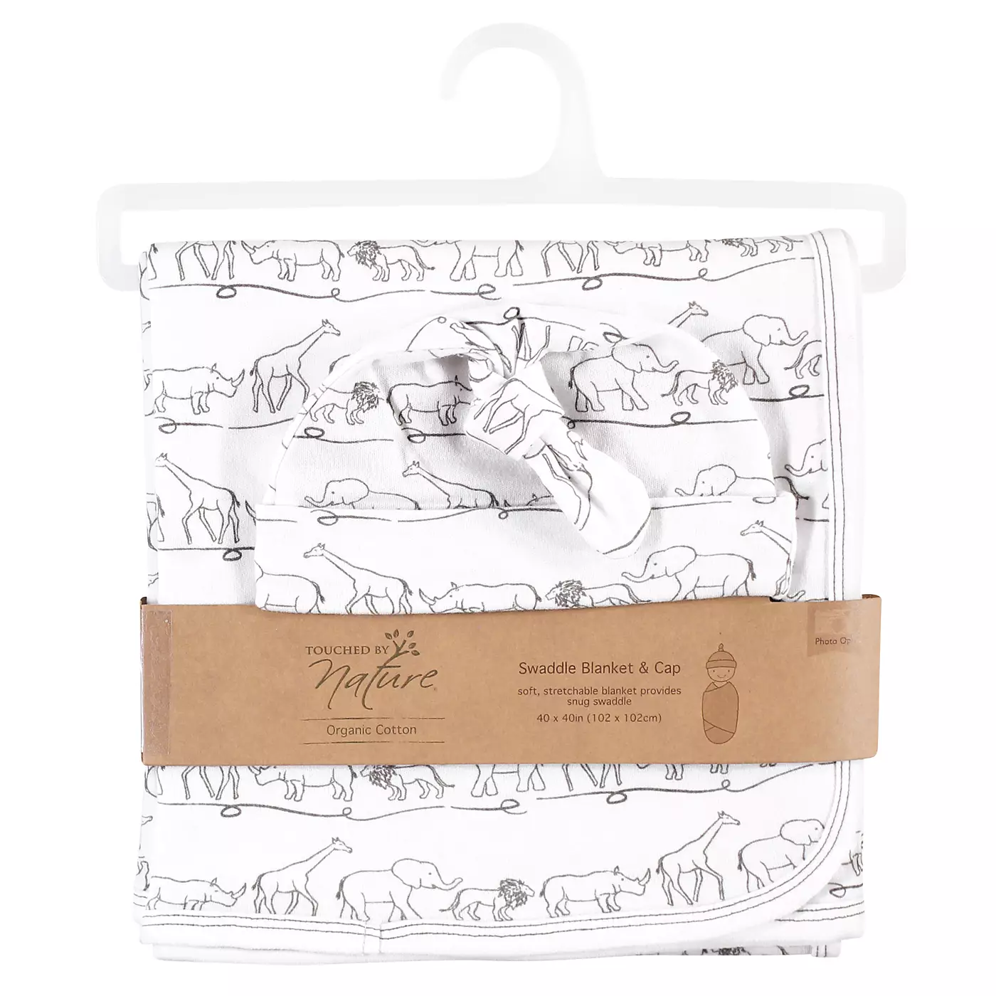 Пеленка и шапочка из органического хлопка унисекс Touched by Nature, сафари, 0-6 месяцев