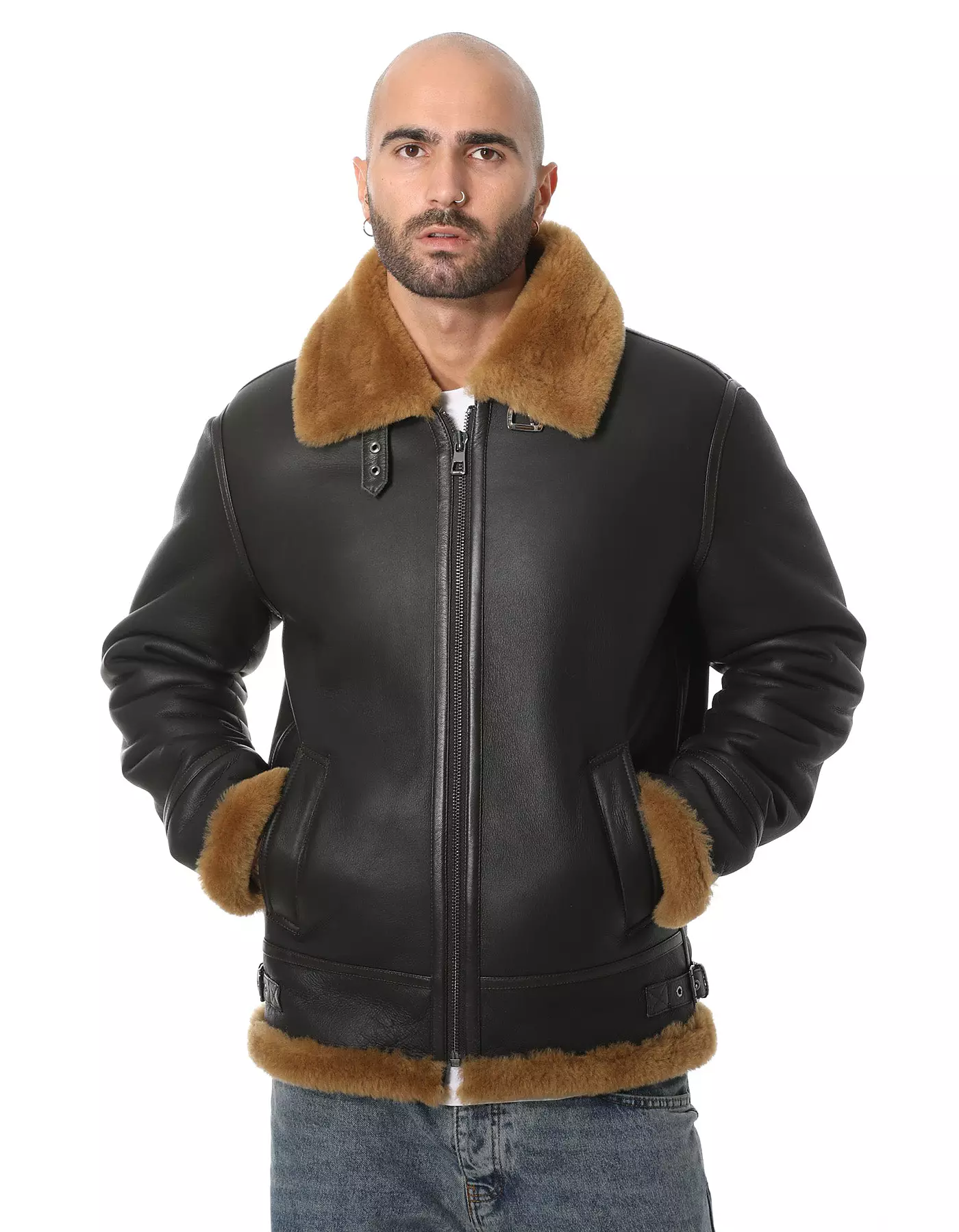 Мужская куртка Furniq UK Shearling RAF B3 Aviator, шелковисто-коричневая с рыжей шерстью