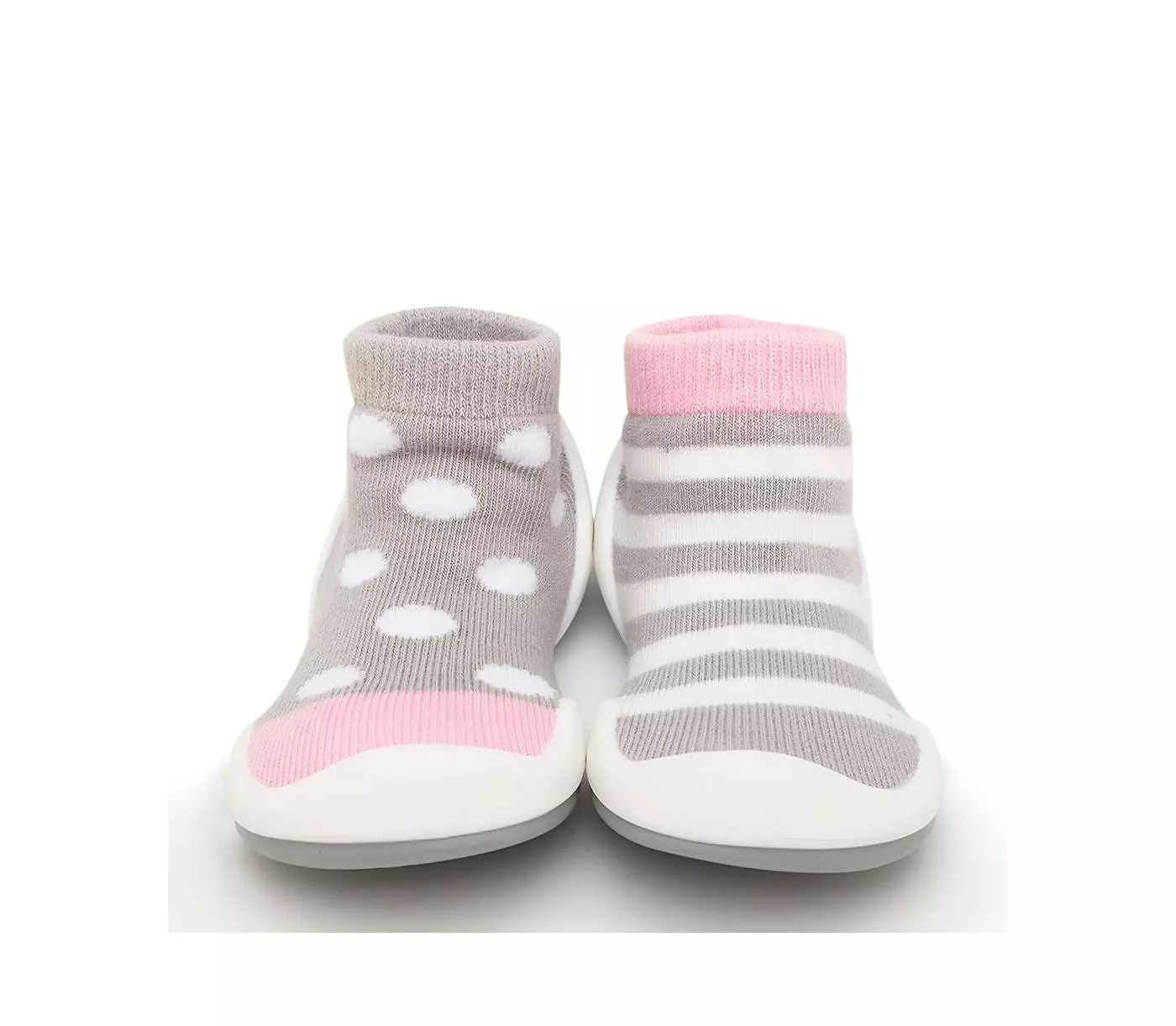 Носки для первой прогулки для девочки Komuello в горошек и полоску - розовые