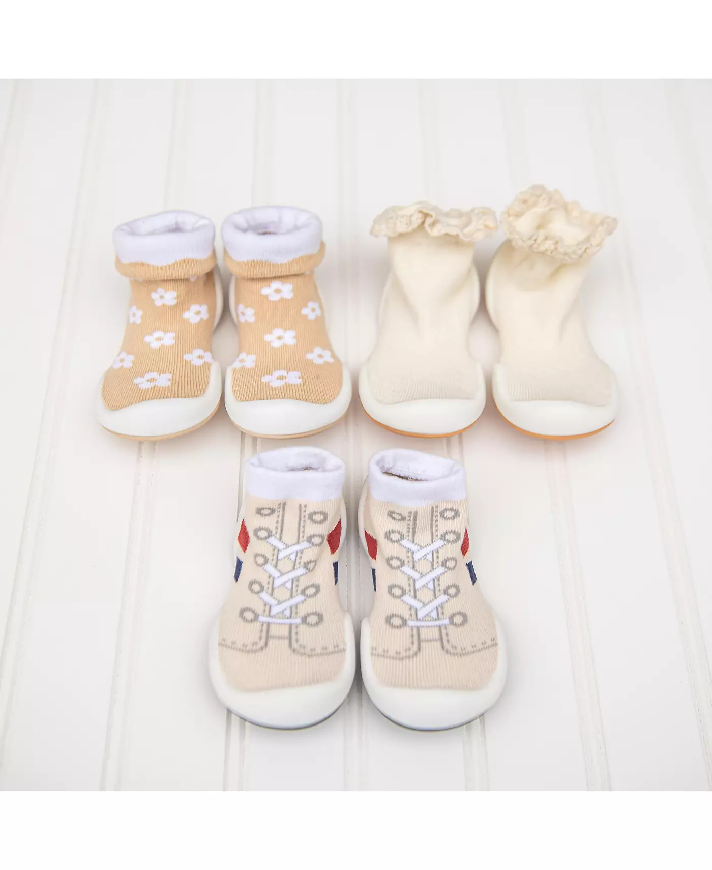 Komuello Носки для девочек, дышащие, моющиеся, нескользящие, с кружевной отделкой - кремово-белый
