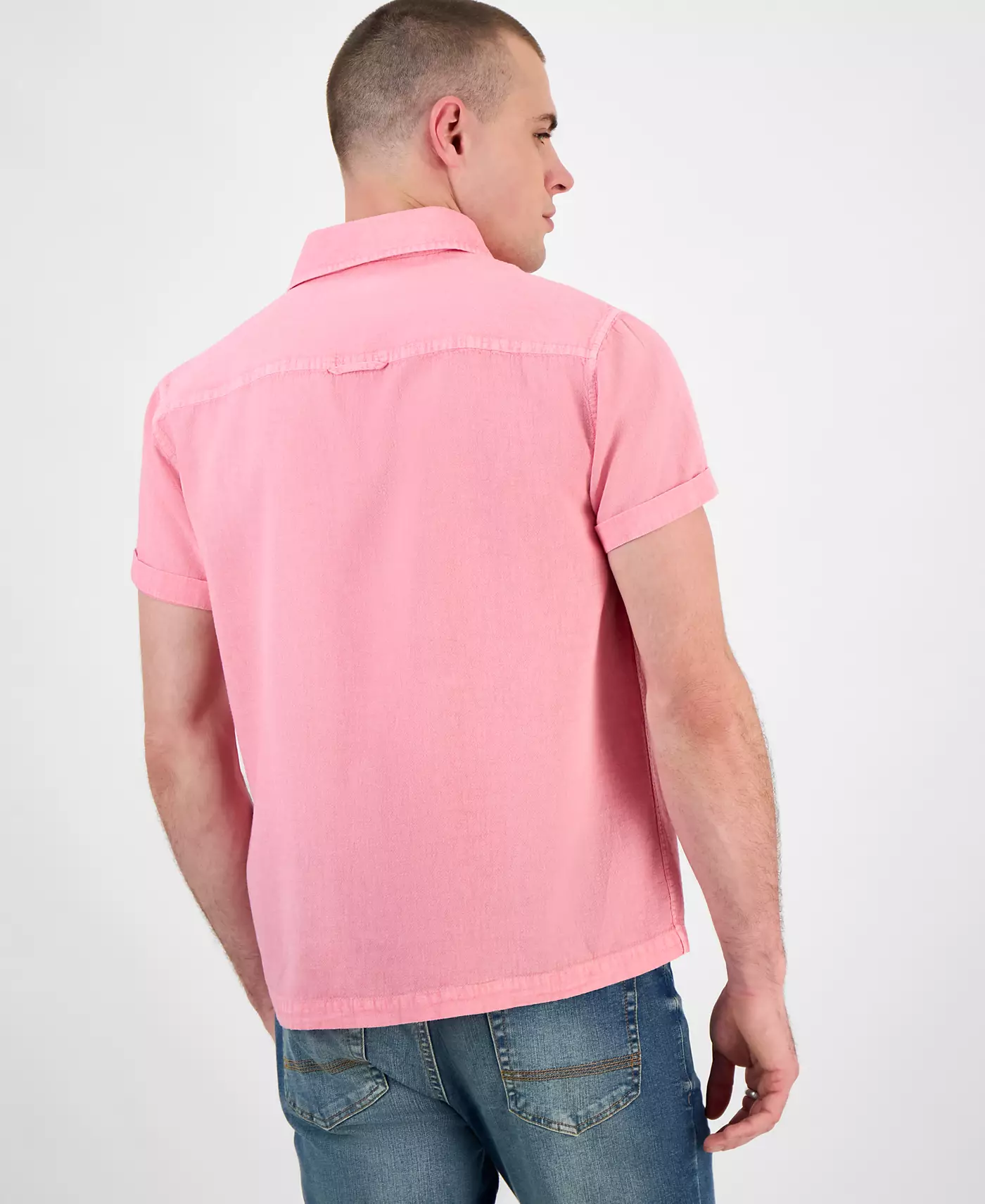 Мужская рубашка Sun + Stone Blake Linen Chambray с коротким рукавом и застежкой на пуговицы спереди, созданная для Macy's