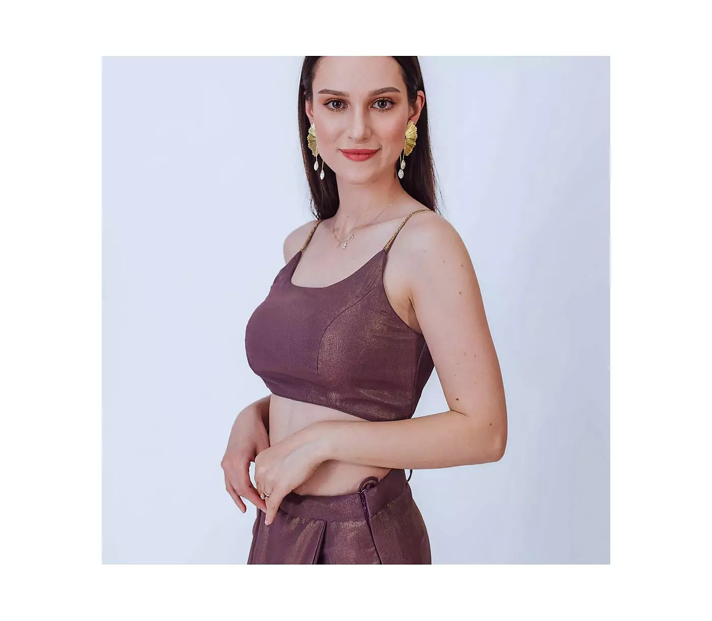 RAAS Женская фиолетовая блестящая плиссированная юбка и украшенный укороченный топ