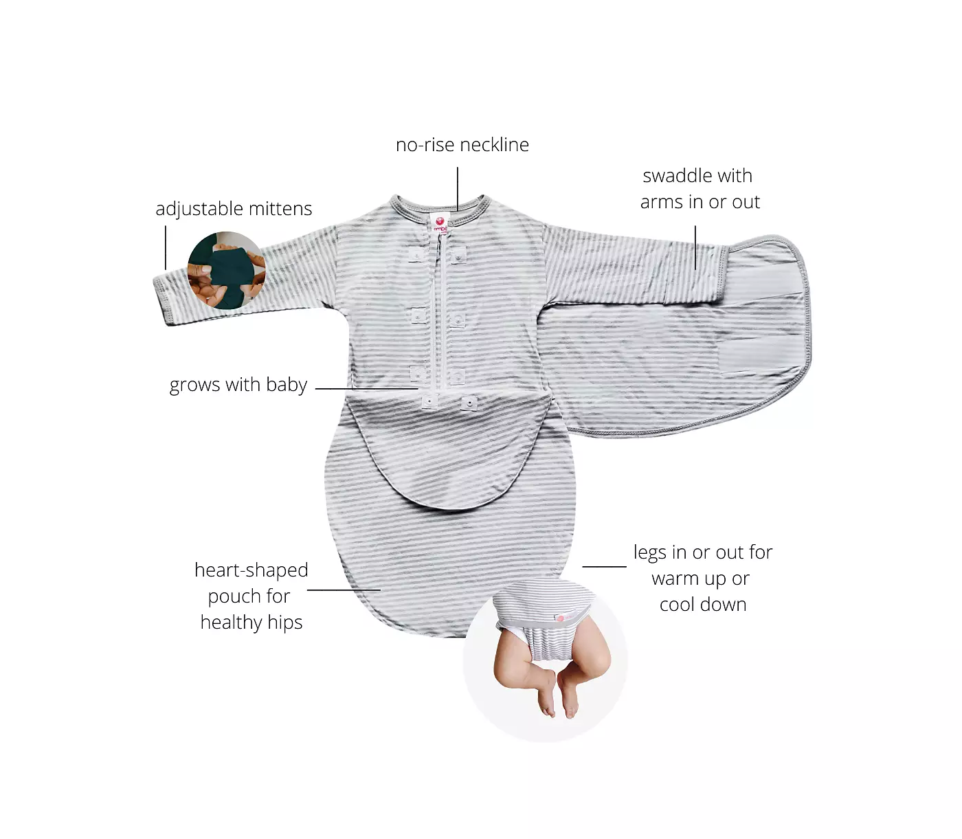 Пеленальный мешок для младенцев с длинными рукавами (0-3 месяца) ручки внутрь/руки наружу, ножки внутрь/ножки наружу