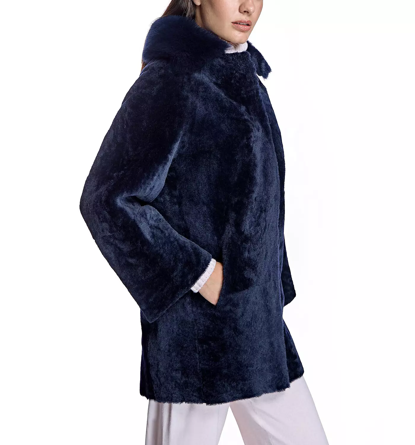 Женское пальто-кокон из овчины Julia & Stella By Maximilian