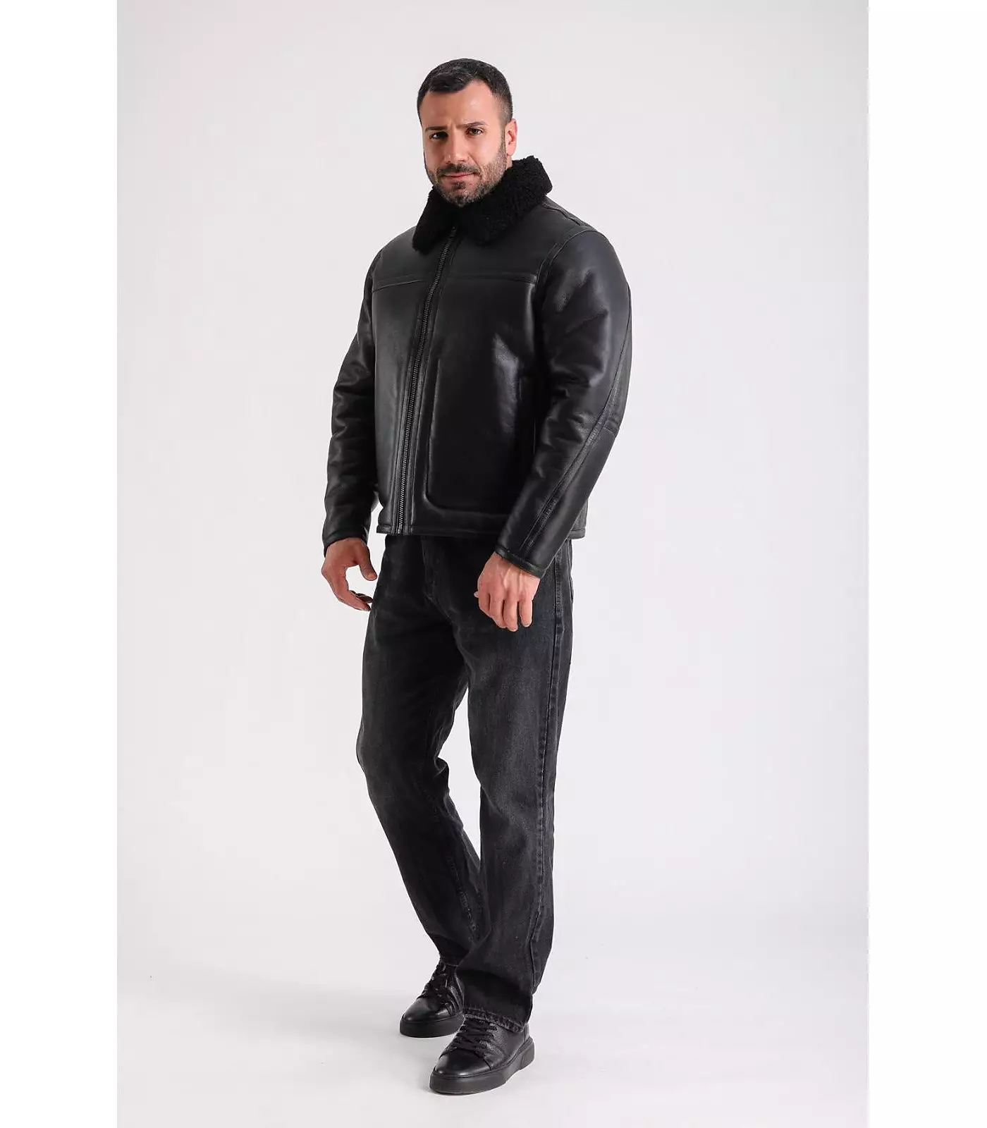 Мужская куртка Furniq UK из натуральной кожи, черная