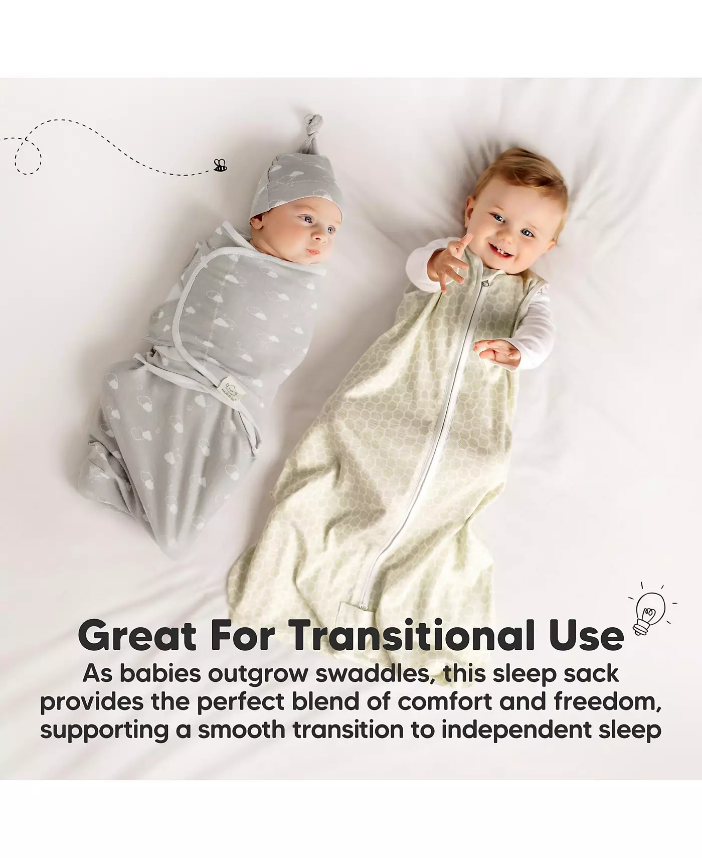 Комплект из 2 спальных мешков для малышей KeaBabies Snooze, хлопковое одеяло, мягкий спальный мешок для малышей, гладкая молния