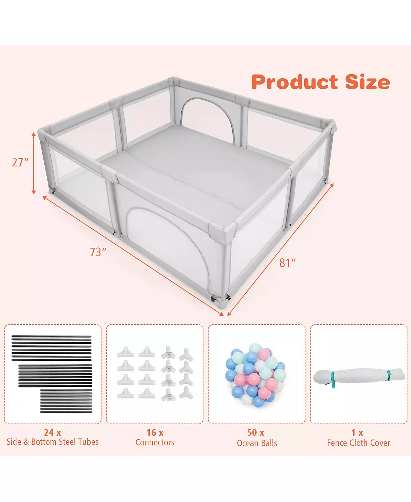 Детский манеж Costway, большой безопасный игровой центр с 50 мячами Ocean Balls